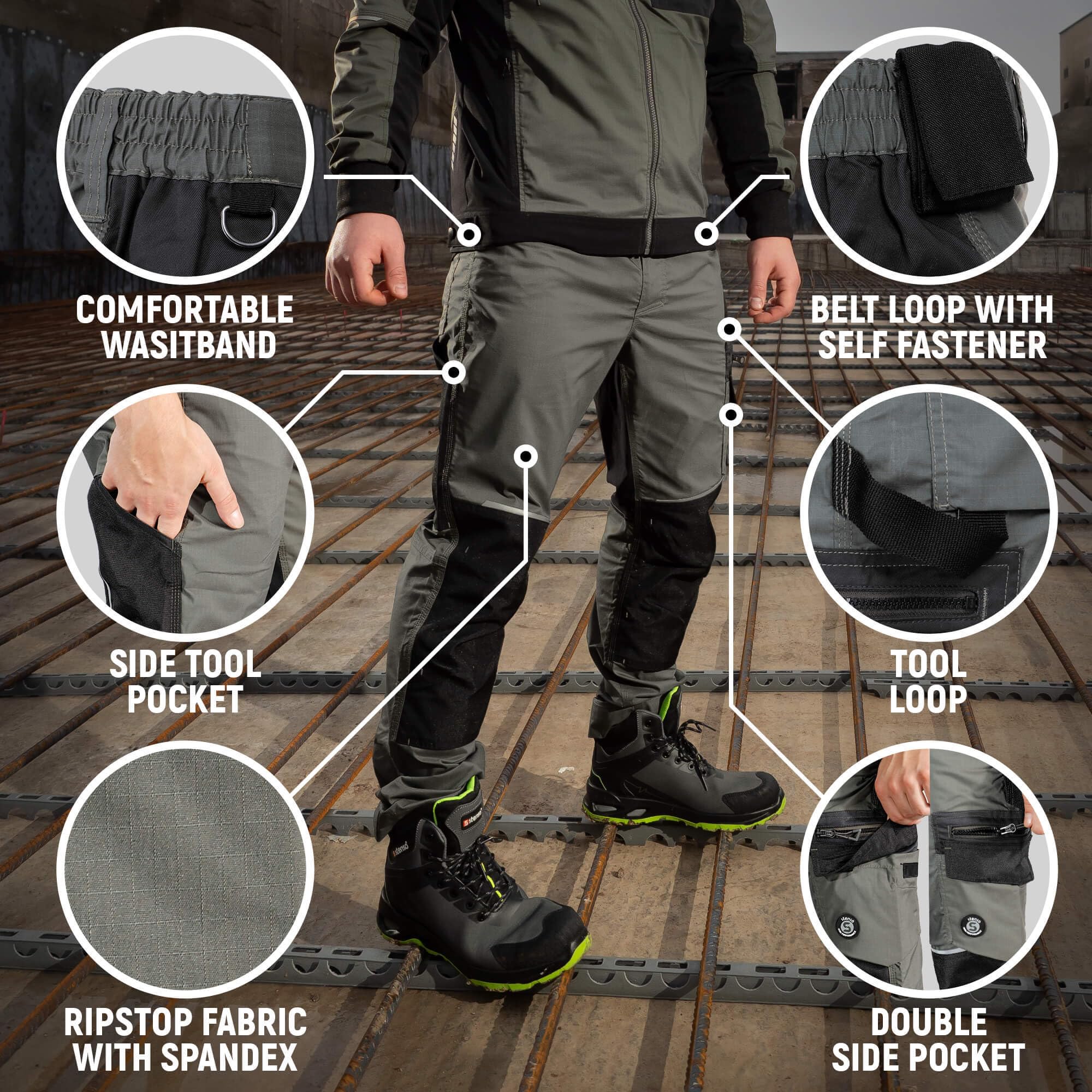 Stenso Revolt Arbeitshosen Männer Stretch - Arbeitshose Herren Aus Ripstop Mit Elastischem Bund Und Dreifachnähten Für Handwerk, BAU, Industrie