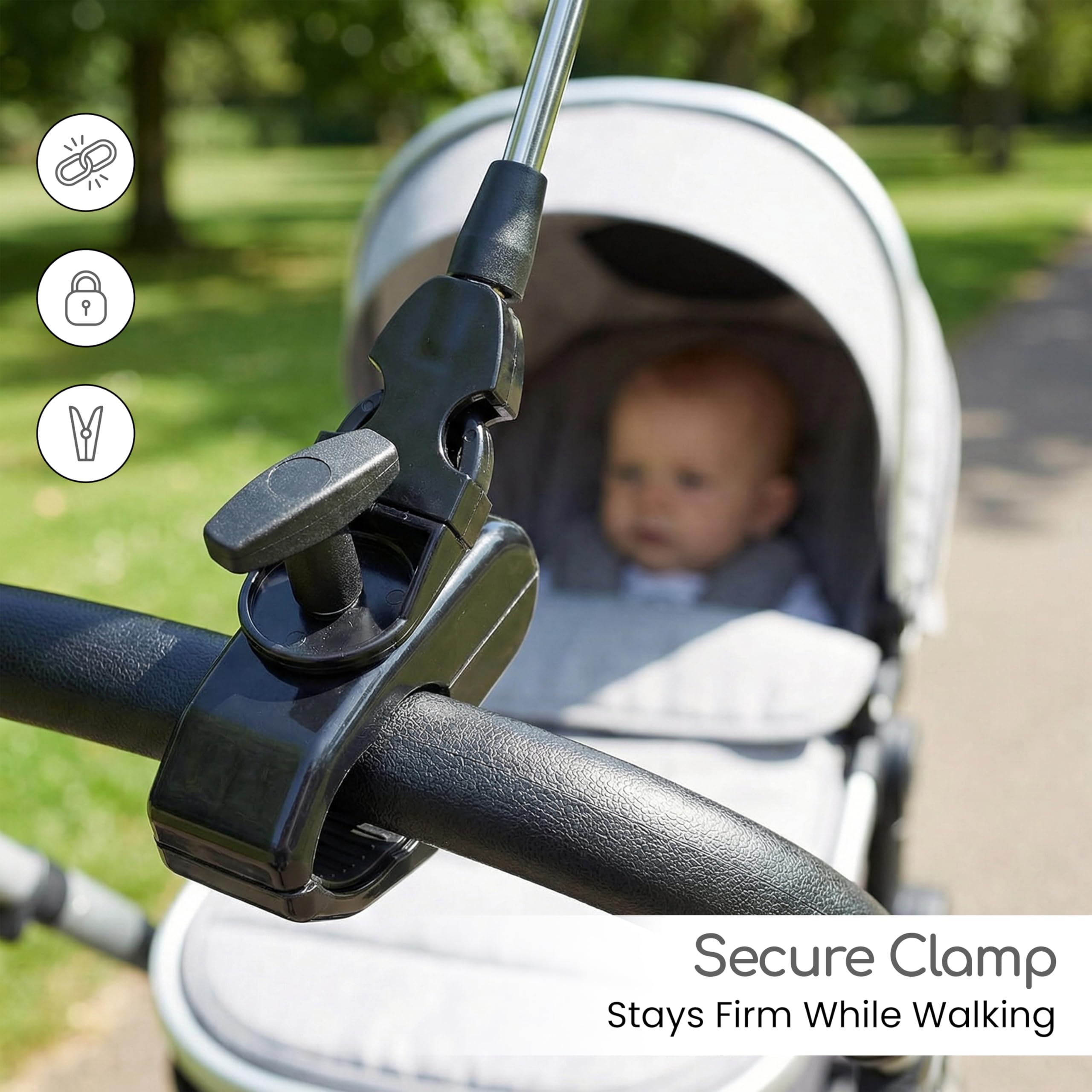 Cuddles Collection Baby Parasol Pram Umbrella UV Protection SPF 50+ Pram Parasol Universal Baby Sun Umbrella for Pram, Pushchair Parasol, Stroller & Buggy with Adjustable Clamp (Black) — view 4