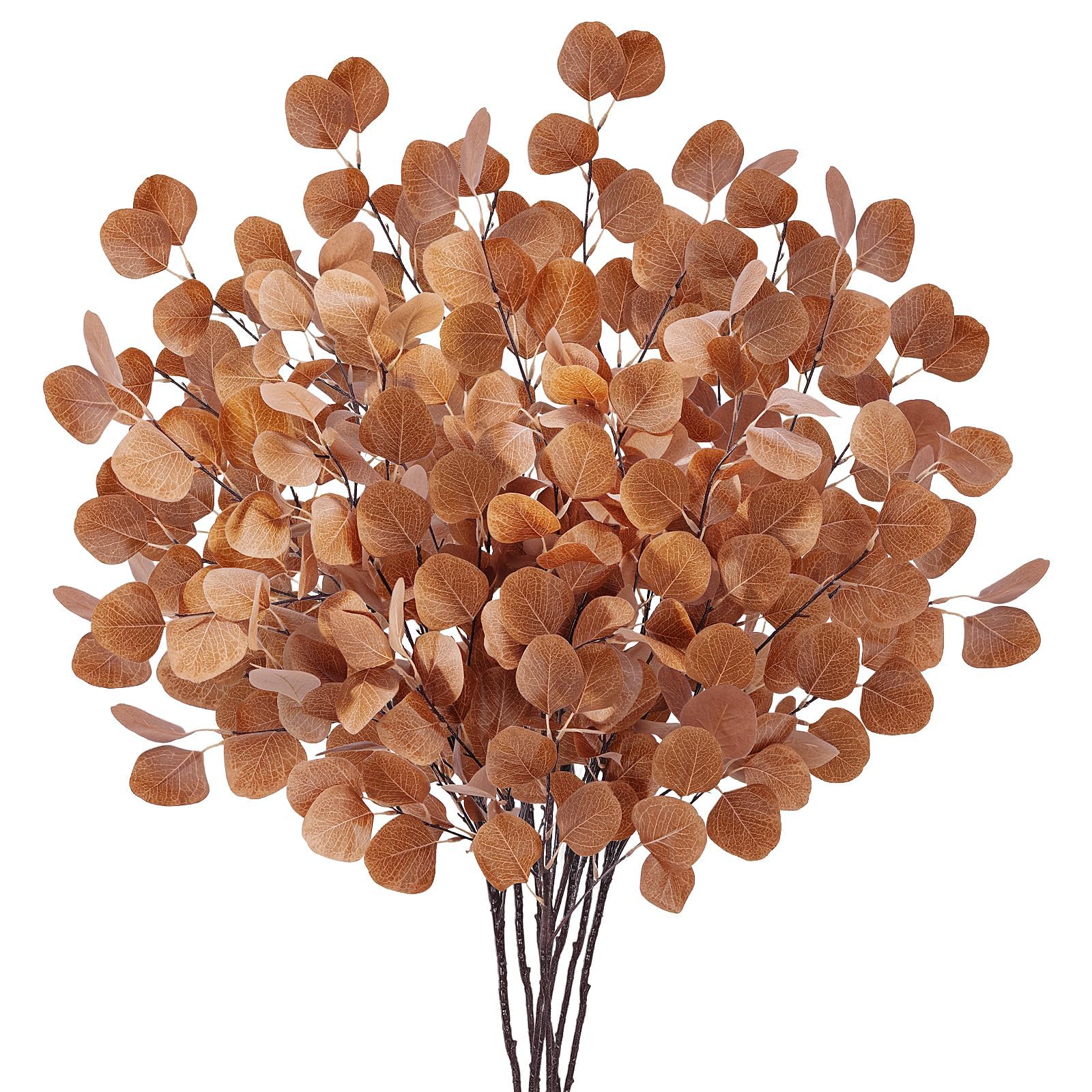 8Pc Autumn Artificial Eucalyptus Stems 35" Long Stem Faux Eucalyptus Leaves