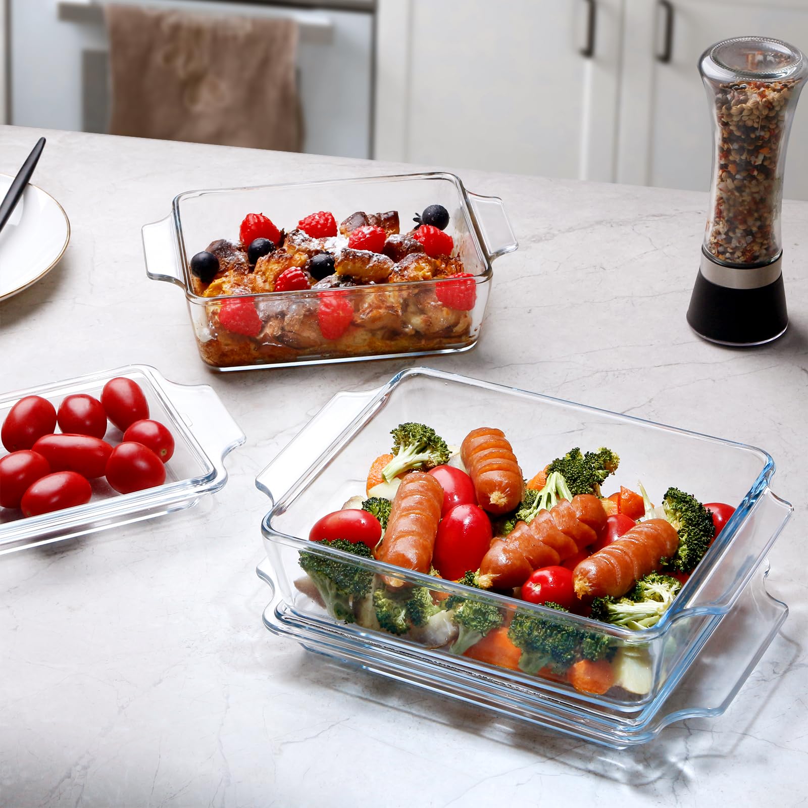 NUTRIUPS Rectangular Glass Casserole Dish With Glass Lid Glass Bakeware with Lid Glass Microwave Casserole Dish Lidded Small Casserole Dish (cfb-1L+1.5L)