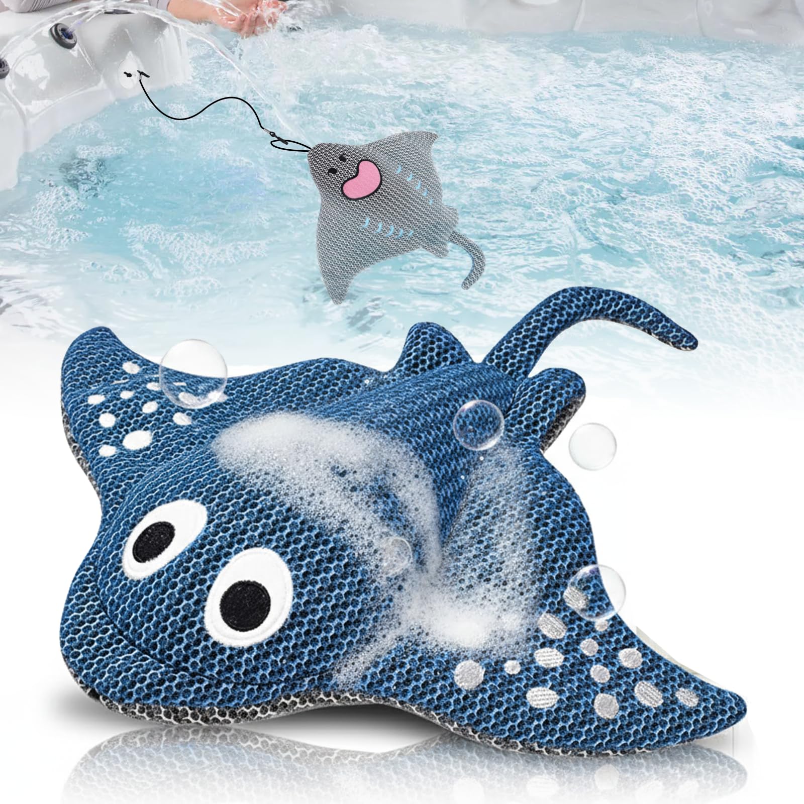 ZYIDBNG Stingray Hot Tub Scum Absorber Reusable Washable for Spa Scum Ray Floating Hot Tub Oil Absorber Cleaner Accessories for Adults (1 Pack, Sting Ray)