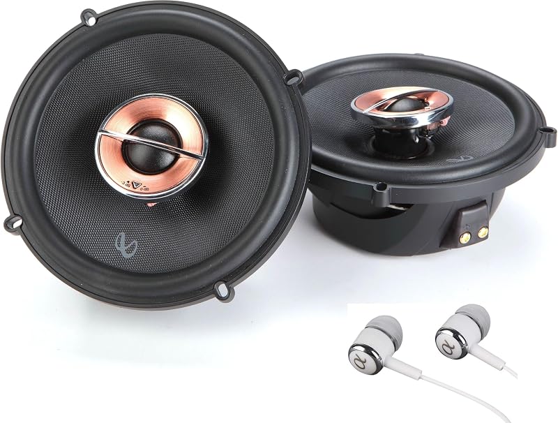 New Infinity Kappa 62IX 6.5" 225 Watts Max (75 Watts RMS) 2-Way Coaxial Car Audio Stereo Multi Element Speakers with UniPivot Tweeters with Oversized Voice Coils - Pair with Alphasonik Earbuds