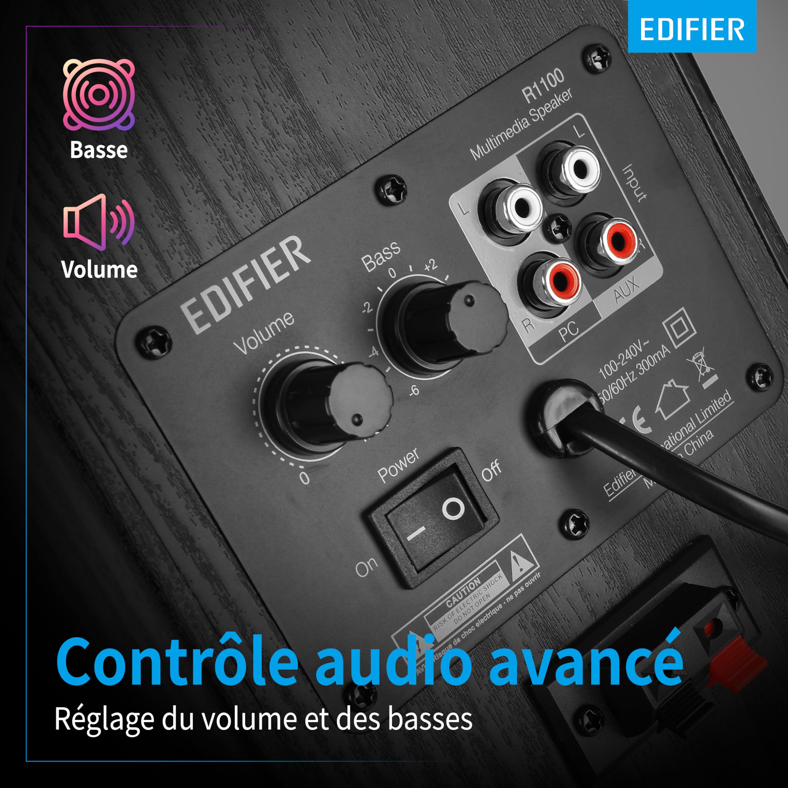 Edifier R1100 Enceintes Actives – 42W RMS Avec Bass-Reflex – Réglage Rrécis Du Son – Entrées RCA + AUX – Boîtier En Bois MDF Elégant – Idéal Pour Musique & Films – Noir