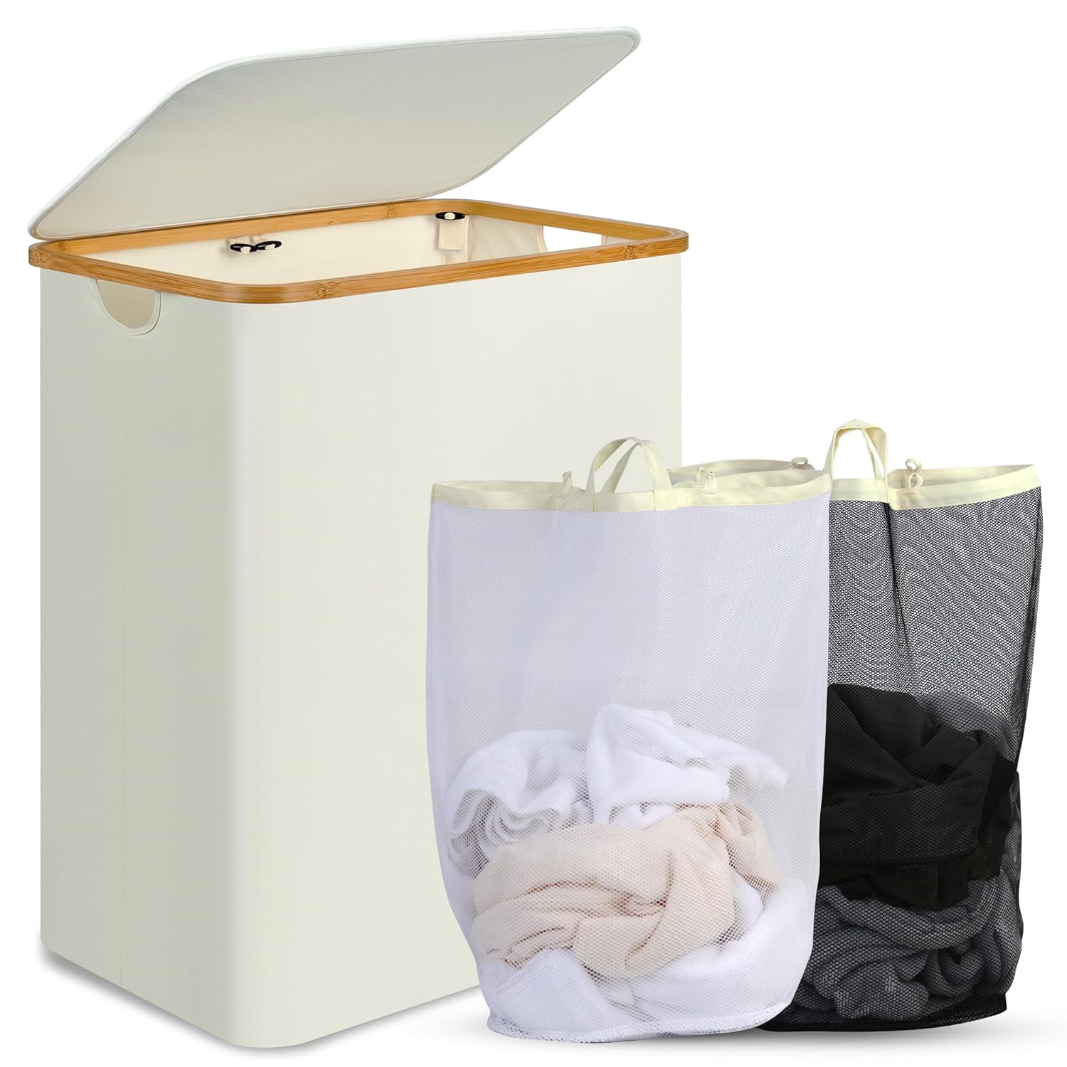 efluky Laundry Hamper with Lid 160L Tall Laundry Basket with Bamboo Handles for Clothes and Toys Collapsible Laundry