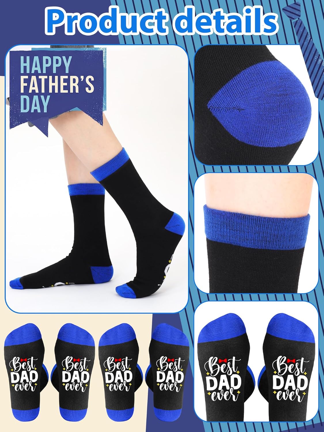 Glitopper 12/24 Pairs Best Dad Ever Socks Gifts Bulk Father's Day Church Gift Socks for Dad Present for Birthday Party Favors