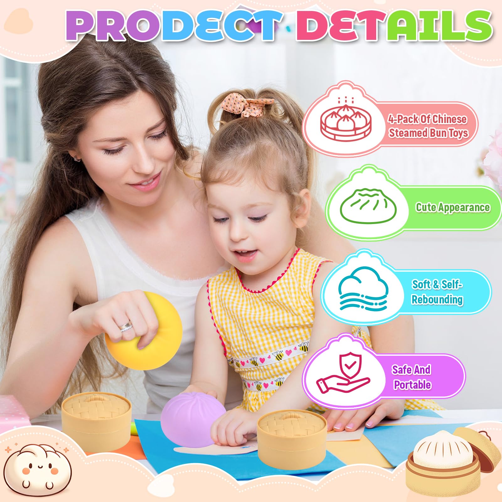 4 Pcs Dumpling Squishy Toys, Taba Squishy for Easter Gifts Fufu Squishy Fidget Toys for Kids & Adults Anxiety Stress Relief - Image 4