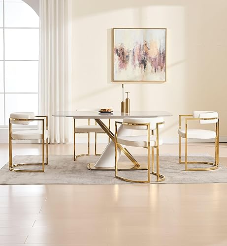 Miniatura 6 de Boucle - Juego de 2 sillas de comedor, modernas sillas de comedor tapizadas con reposabrazos y patas de metal dorado, silla de cocina decorativa