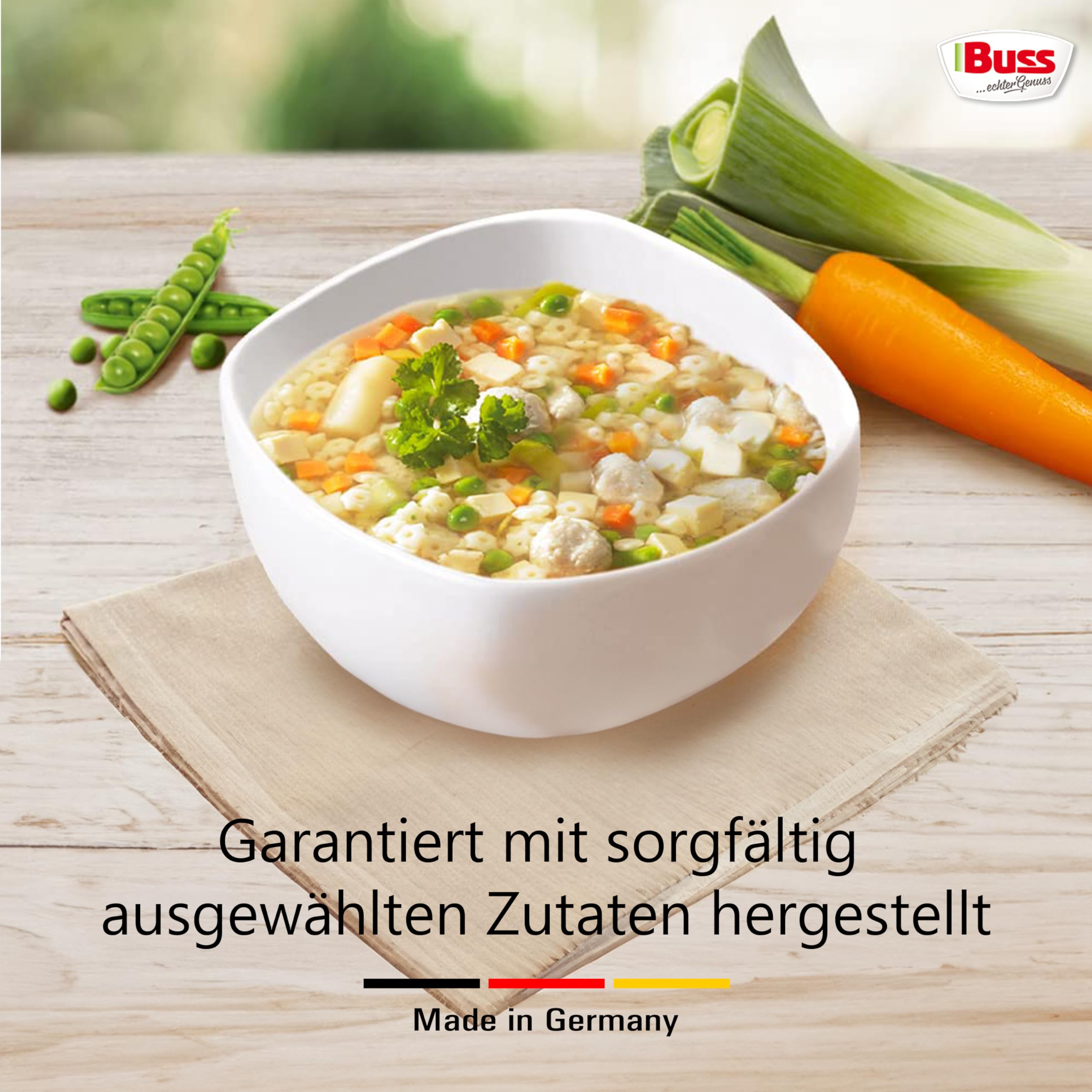 Leckere Gemüsesuppe mit Eierstich und Nudeln - Schnelle Fertiggerichte zum Aufwärmen in Mikrowelle & Topf - Lange haltbar