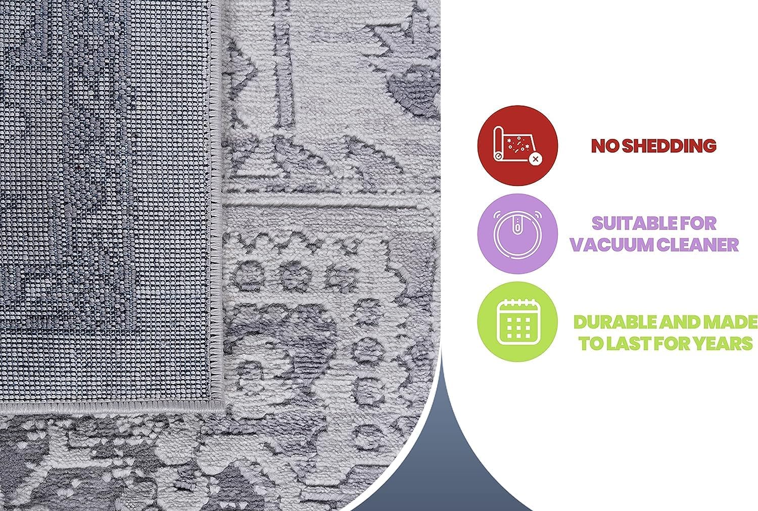 NAAR MARFI Indoor Decor Area Rugs 2' X 3'-Silver, Abstract, Non-Shedding Carpet, Traditional Vintage Soft Area Rug Living Room Bedroom Dining Home Office Stylish and Stain Resistant