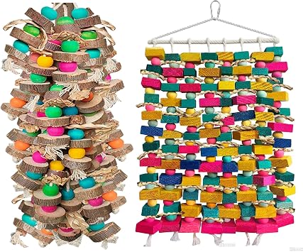 Parrot Toys for Large Birds, Multicolored Wooden Blocks Bird Chewing Toy Parrot Cage Bite Toy or Macaws Cokatoos African Grey and Large Medium Birds