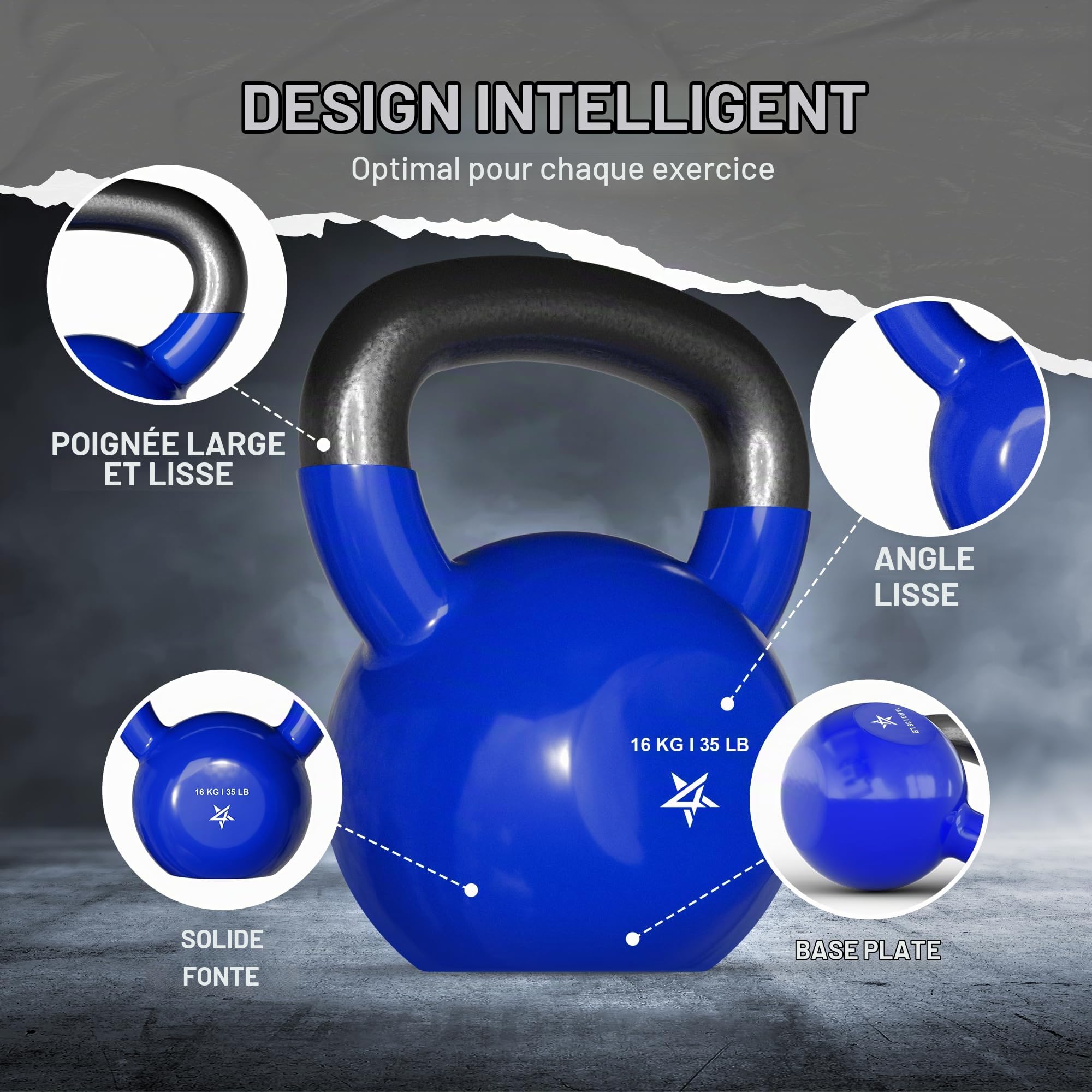 Yes4All Kettlebell En Fonte Avec Revêtement Vinyle, 5 À 22.6 Kg, Pour Entraînement De Force À Domicile, Gym, Fitness, Entraînement Complet Du Corps, Pompes Et Renforcement De La Prise