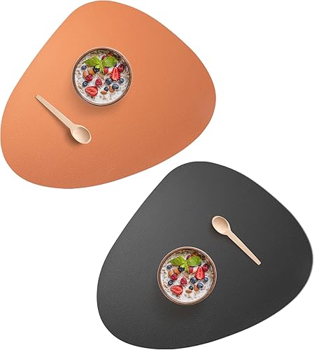 Juego de 2 manteles individuales para mesa redonda, manteles individuales de piel sintética lavables, resistentes al desgaste, a las manchas y al