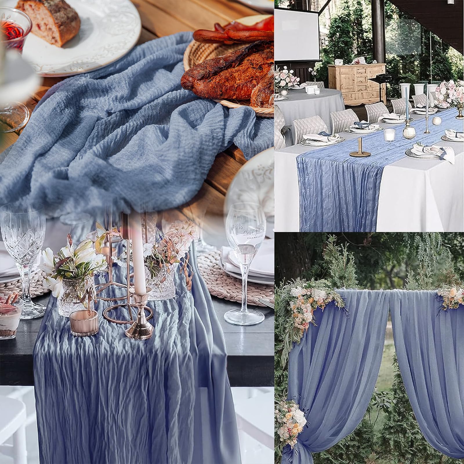 Runner Tovaglia Stile Boho In Garza - 90x300 Cm Mussola Sfumata - Per Matrimoni, Baby Shower E Decorazione Tavola - Foto 10