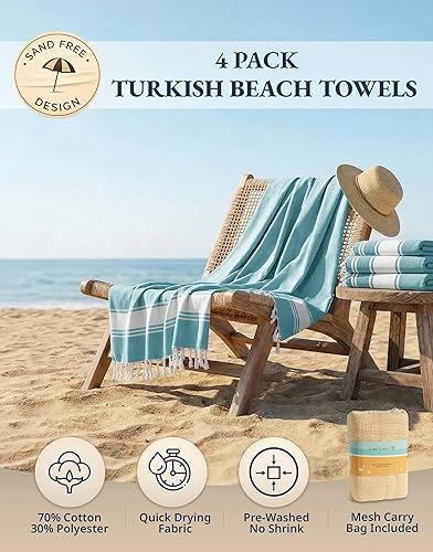 Miniatura 2 de LANE LINEN - Paquete de 4 toallas de playa de gran tamaño, toalla de piscina prelavada, extragrande, de secado rápido y sin arena, toalla de viaje