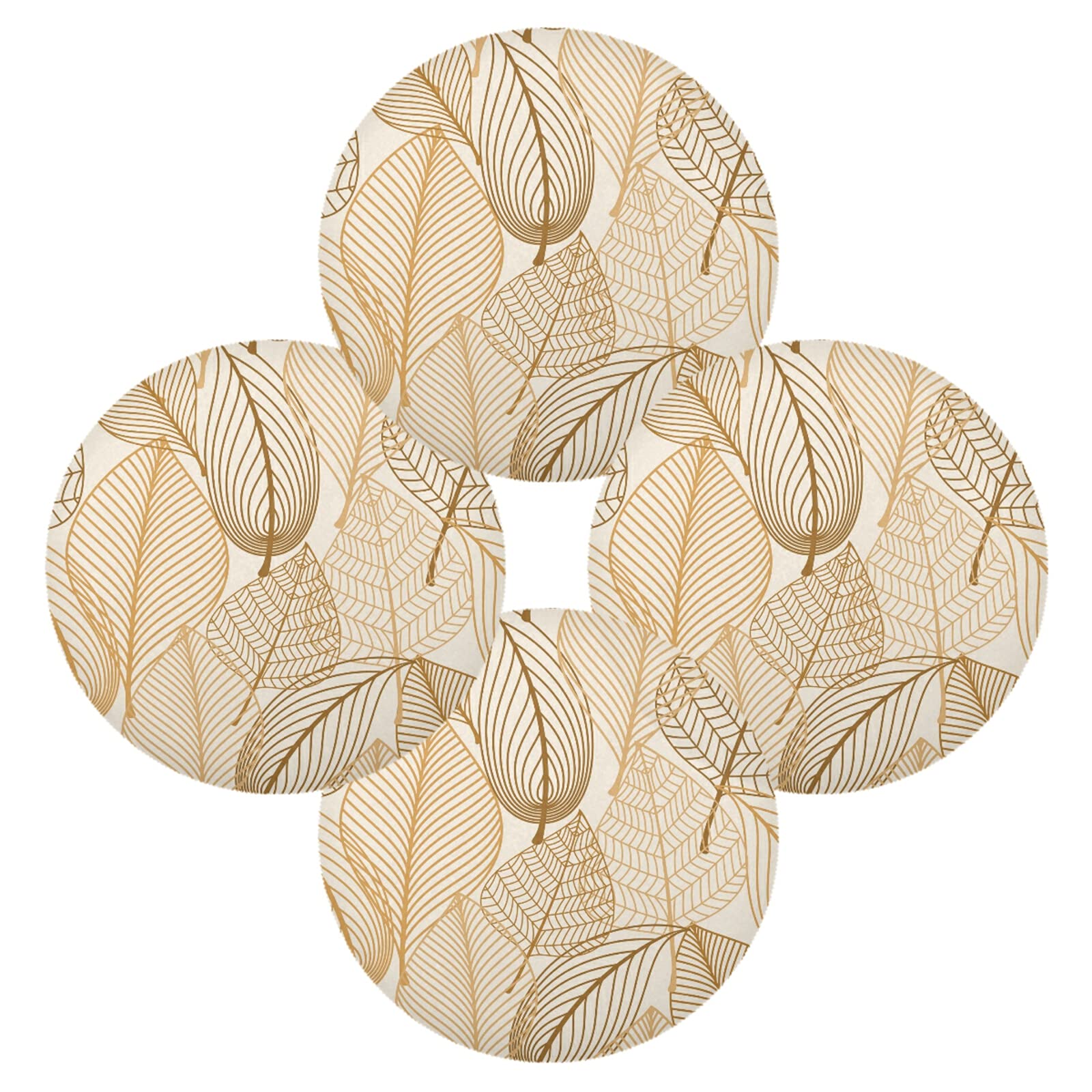 Poeticcity Multi 14 Seamless Autumn Golden Brown Leaves Gold Leaf Silhouettes Set Of 4 Table Placemat, Non-Slip Place Mats Protector Washable Plate Mat Holder, 15.4 Inches Round Desk Pad For Kitchen Dining