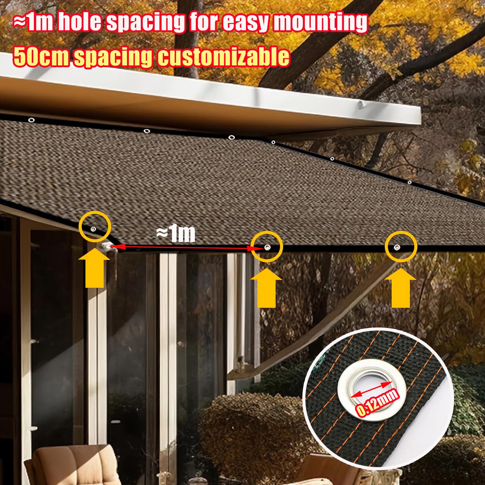Filet d'ombrage HDPE 85% Anti-UV, Résistant et Aéré, Œillets Métalliques –Marron 2x6m – pour Jardin, Serre, Balcon, Terrasse et Piscine