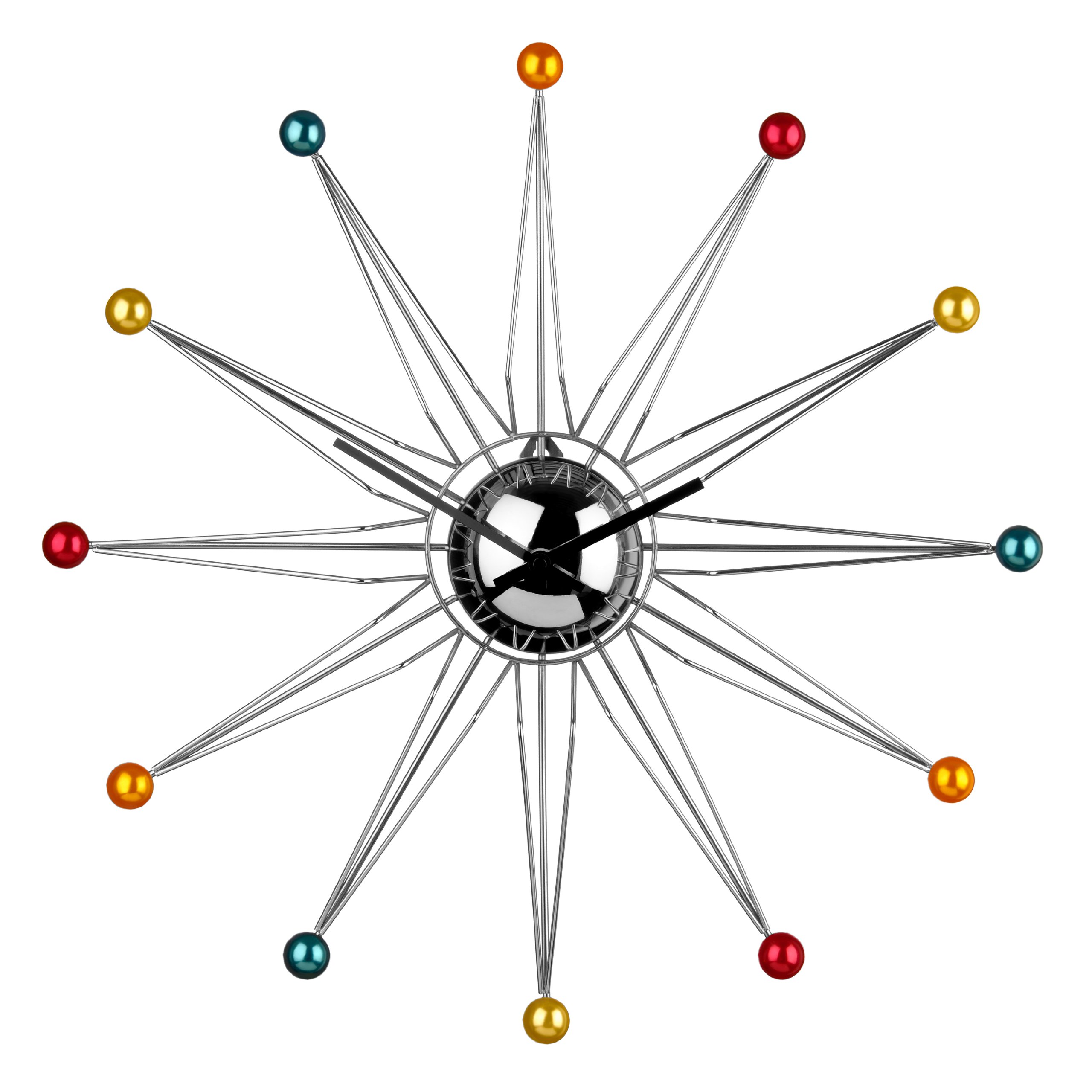 Premier Housewares Retro Straight Edge Spoke Design Metal Wall Clock, Multi-Coloured
