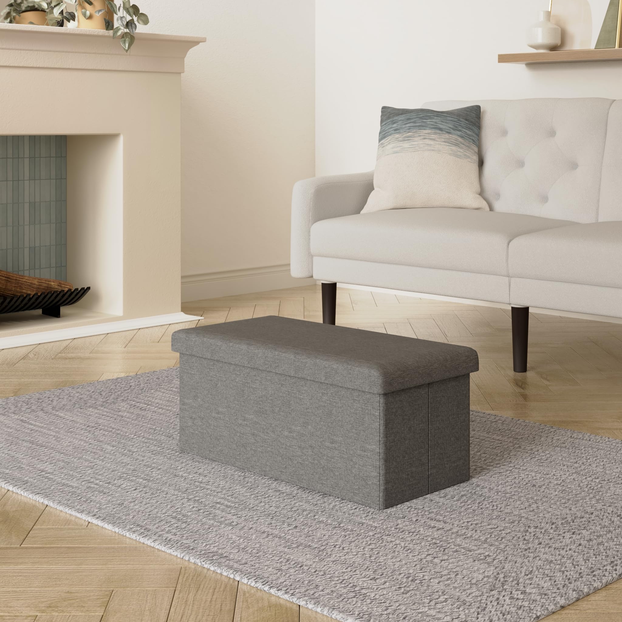CASARIA® Banco Almacenaje Plegable Puff Reposapiés Otomana Almacenamiento Salón Dormitorio Capacidad Carga 300kg Resistente Efecto Lino 80x40x40cm Gris Oscuro