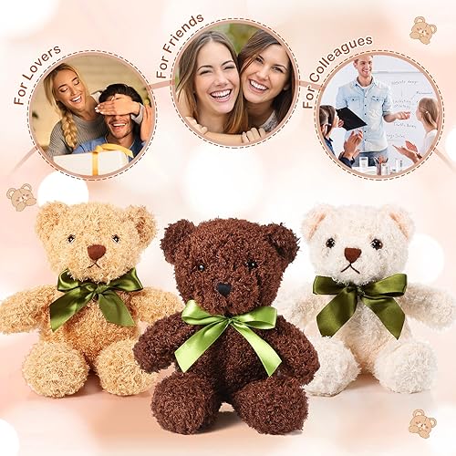 Miniatura 7 de HyDren 12 osos de peluche de animales de peluche suaves con lazo de cinta para cumpleaños, día de San Valentín, baby shower, oso de fiesta (blanco,