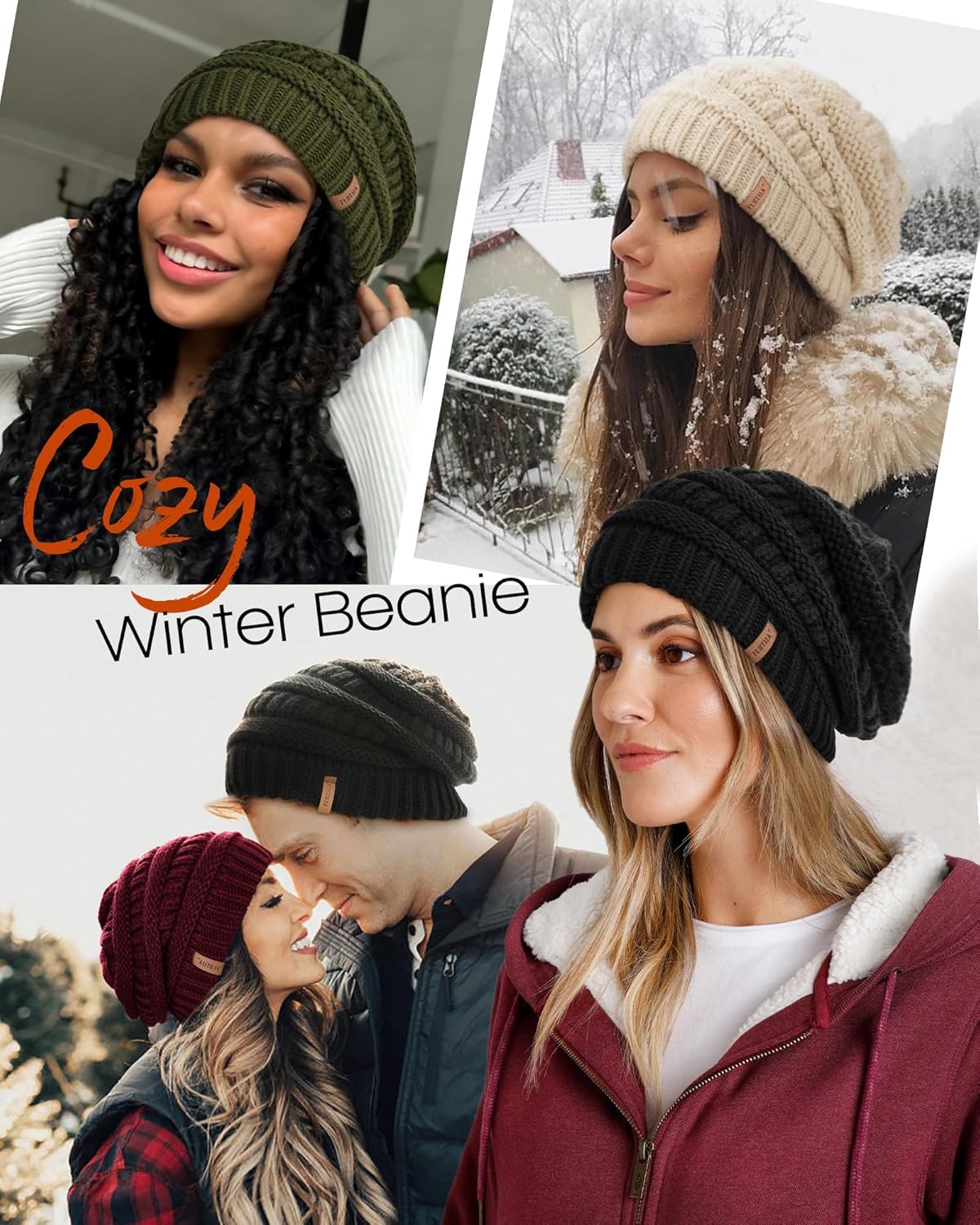 FURTALK Womes Slouchy Winter Beanie Knit Hat Satin Lined 3 Pack Thick Warm Fashionable Skull Cap - Image 5