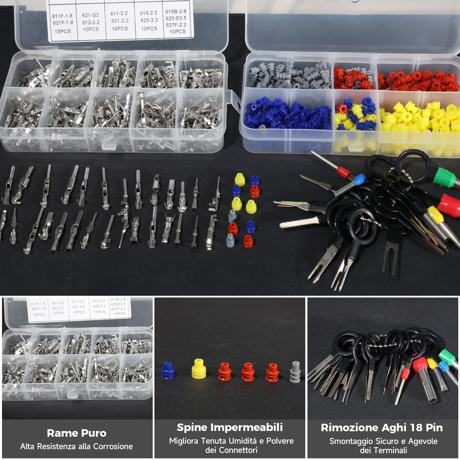 Kit di Broche di Connettore Kfz 708 Pezzi, Accessorio per Strumento di Sgancio 1/1,5/1,8/2,2/2,8/3,5mm per Auto, Moto e Barche
