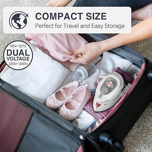 Miniatura 3 de BEAUTURAL Mini plancha de vapor de viaje para ropa con doble voltaje, control de temperatura, suela antiadherente y almacenamiento de cables, ideal