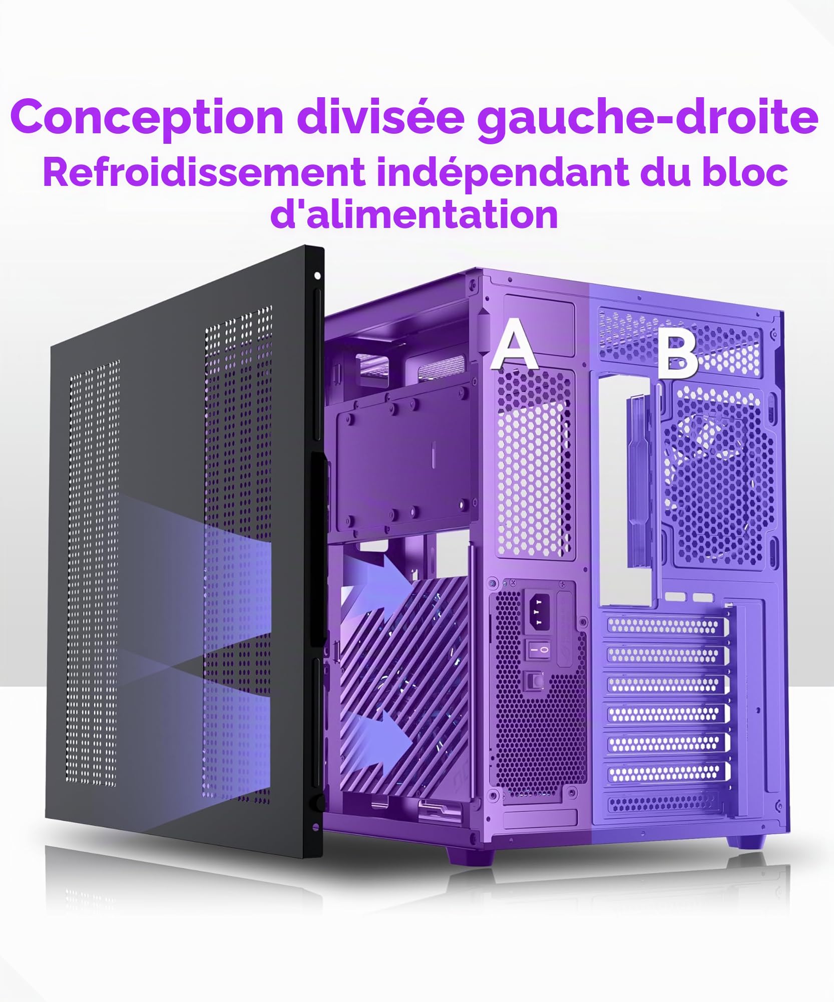 MUSETEX Y6 Boîtier PC, 7 Ventilateurs ARGB PWM Infinity Mirror préinstallés, Vue 270° en Verre Trempé, Connectique Type-C, Boîtier PC Gamer Mid-Tower ATX, Noir