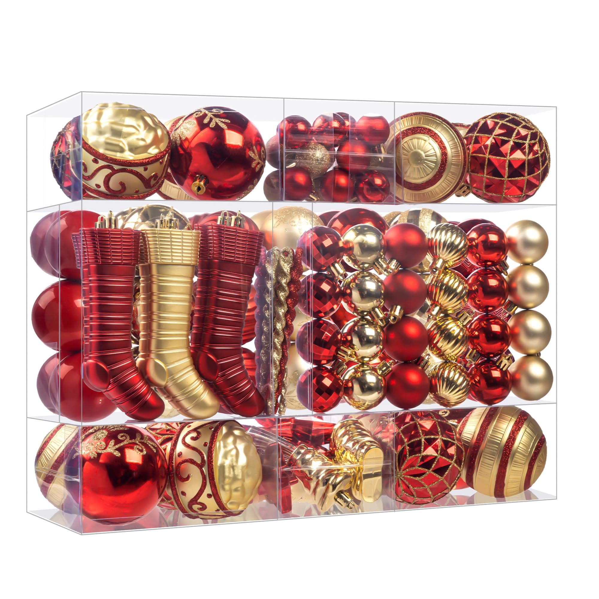 150pcs christmas ball ornaments set, shatterproof christmas ball decorative, assorted baubles pendants for xmas tree party holiday home decor (red & gold)