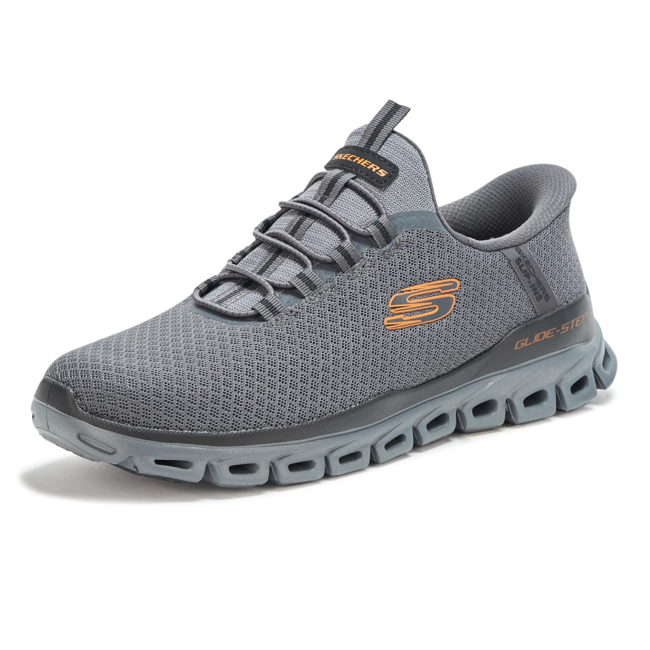 Skechers Men's Glide-Step Noxus Hands Free Slip-in Sneaker, Charcoal/Orange, 8.5 UK Wide