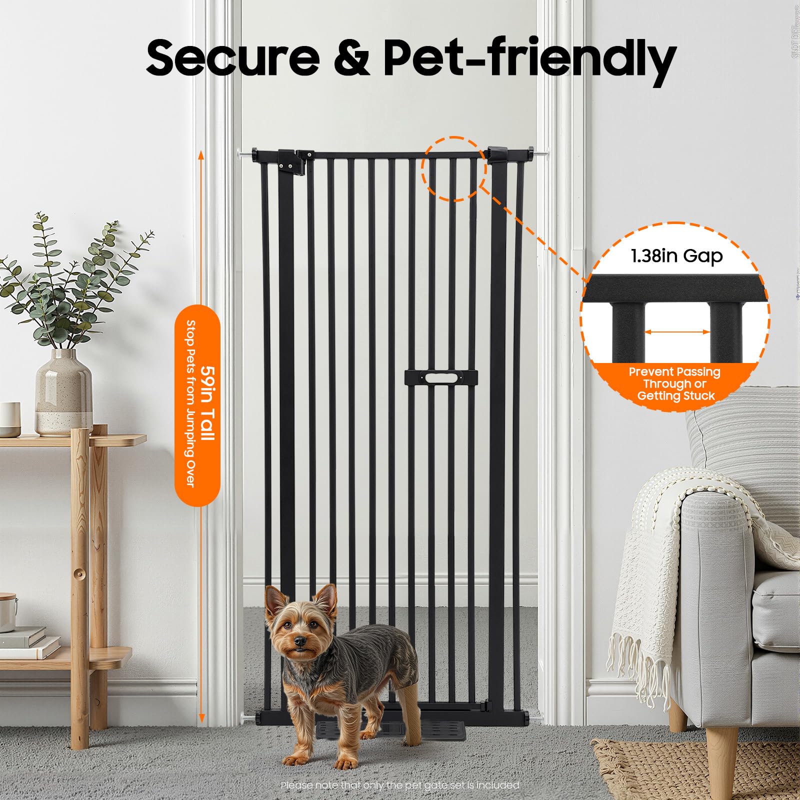 Griglia di protezione per cani, cancello di protezione per animali domestici, cancello extra alto, senza foratura, pieghevole, variabile, 73 – 80 cm