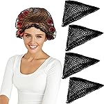 WILLBOND Cotton Triangle Hair Net for Rollers, Women Mesh Hair Net Setting for Sleeping, 35 x 35 x 57 Inches, Black (4)
