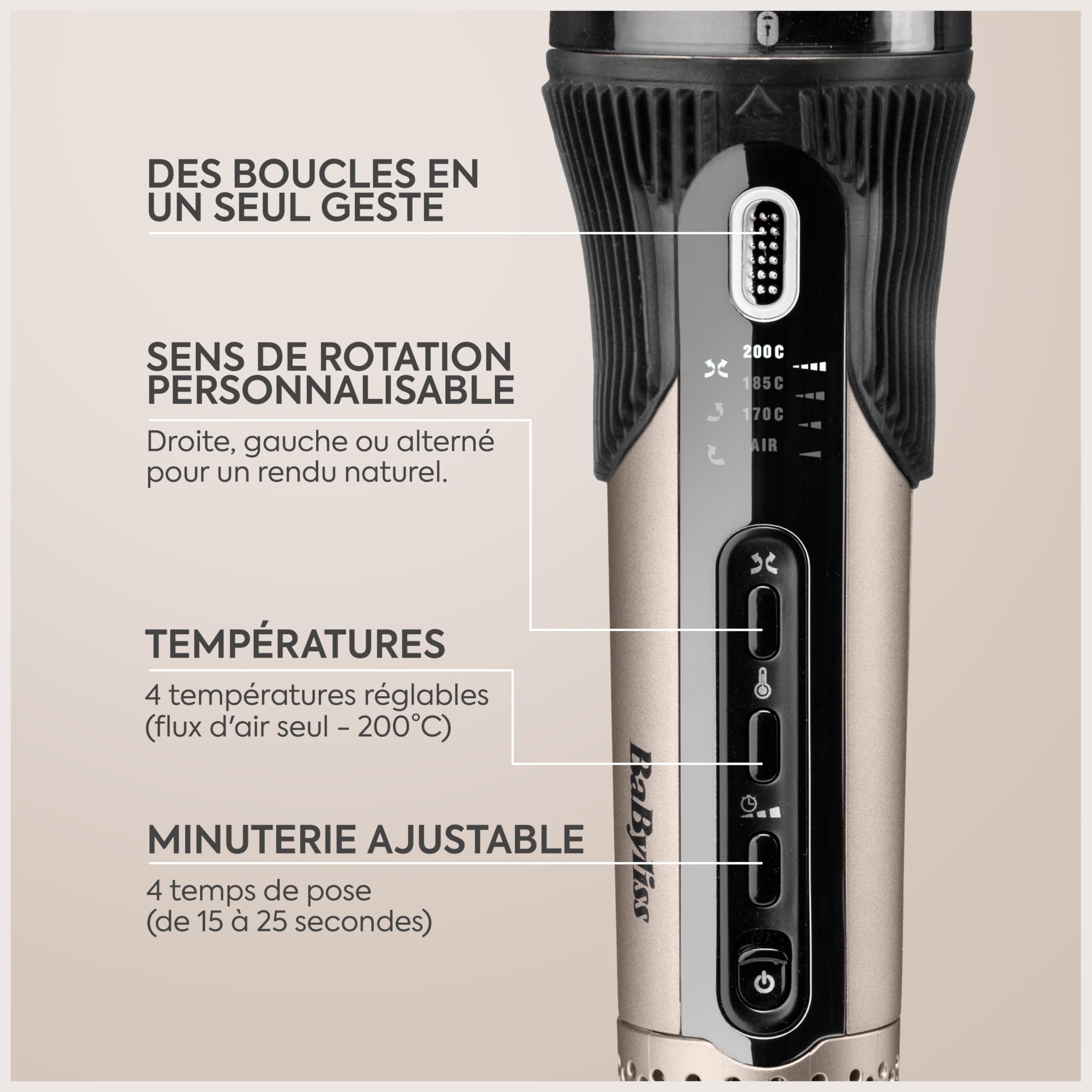 BaByliss Boucleur Automatique & Waver Style Secret Air– Cylindre de 25 mm avec chaleur douce et flux d’air, 48 combinaisons de réglages pour boucles, waves ou brushing, cheveux courts et longs, C6686E