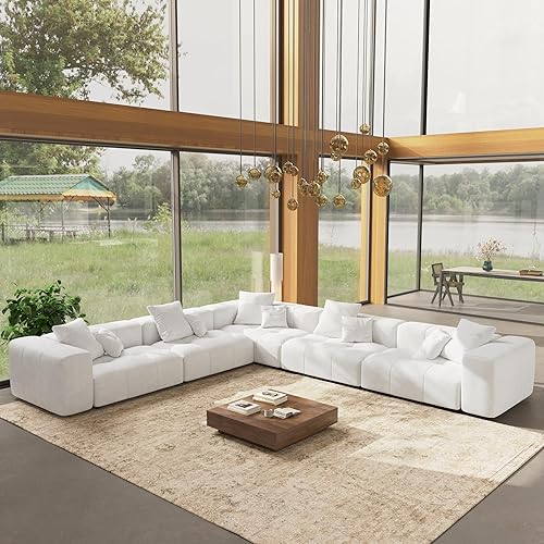 Miniatura 19 de WJShome Sofás seccionales de 144 pulgadas para sala de estar, sofá modular en forma de L, 3 plazas con otomana, asiento profundo de lino con sofás