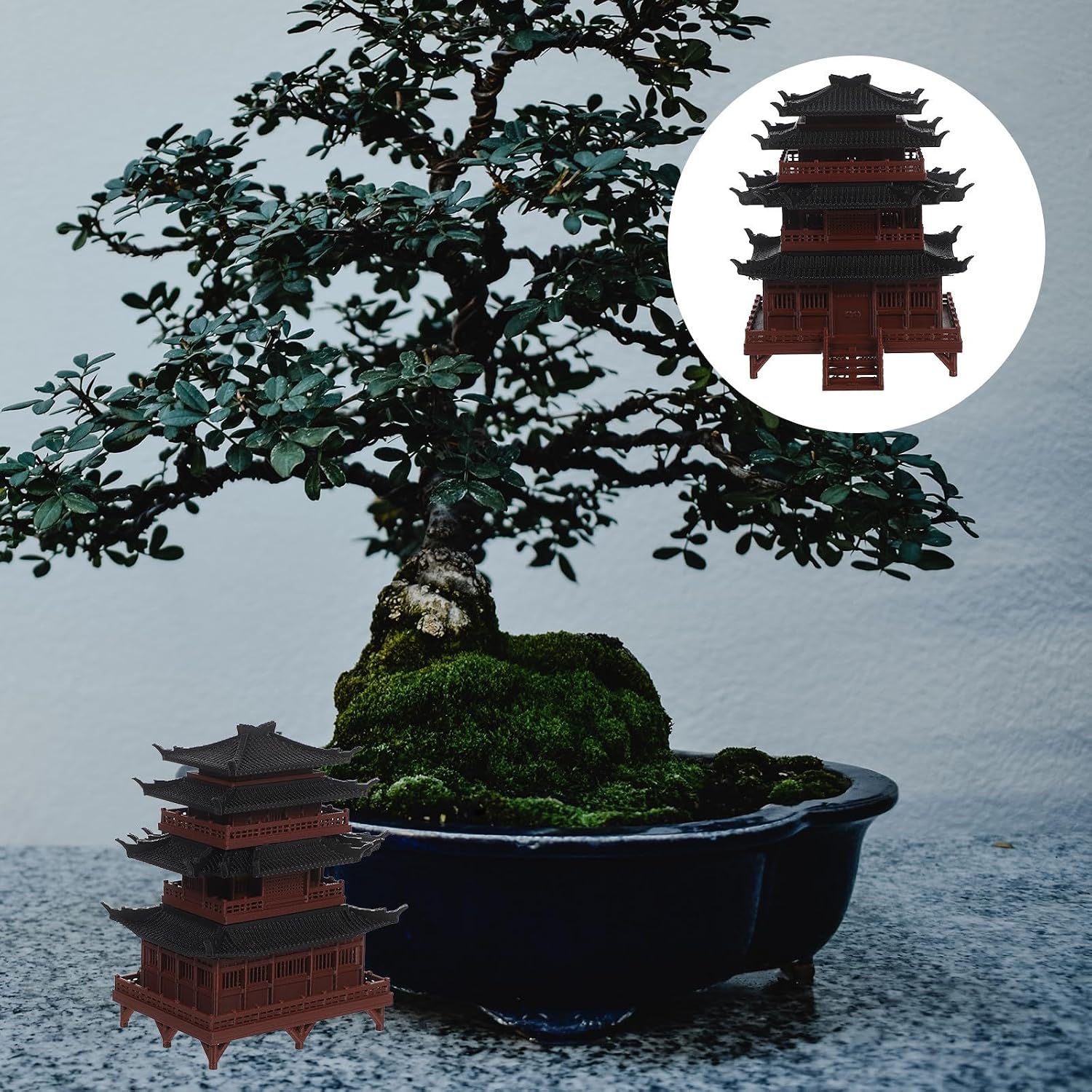 Miniature Pavilion Pagoda Model Plastic Brown Decor for Bonsai Office