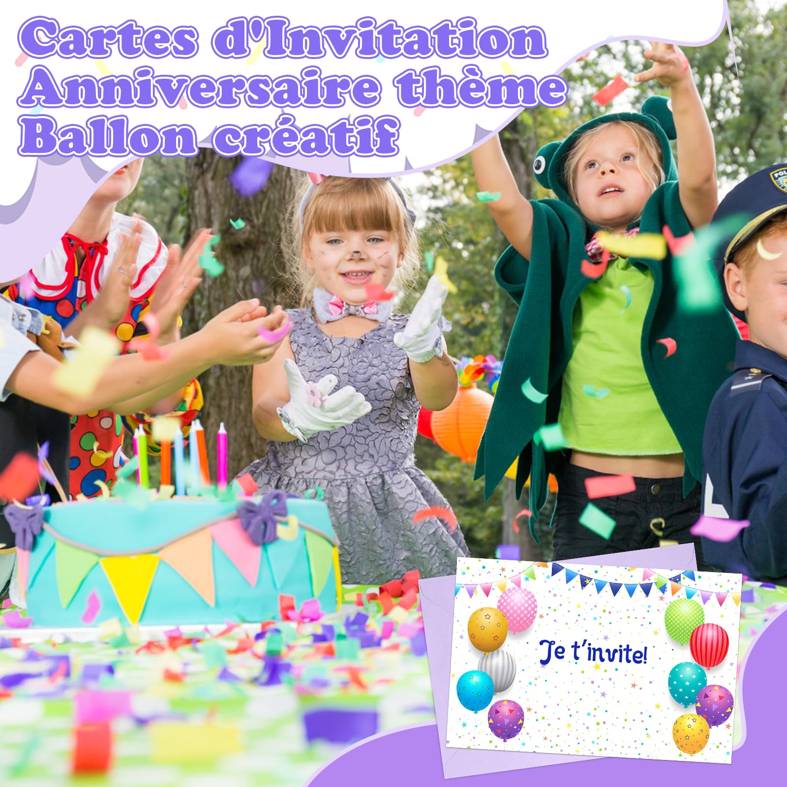 Scettar 12 Cartes Invitation Anniversaire Fille Ballons colorés thème, avec 12 Couleur Enveloppes anniversaire Enfant, Pour Invitations de fête,Anniversaire