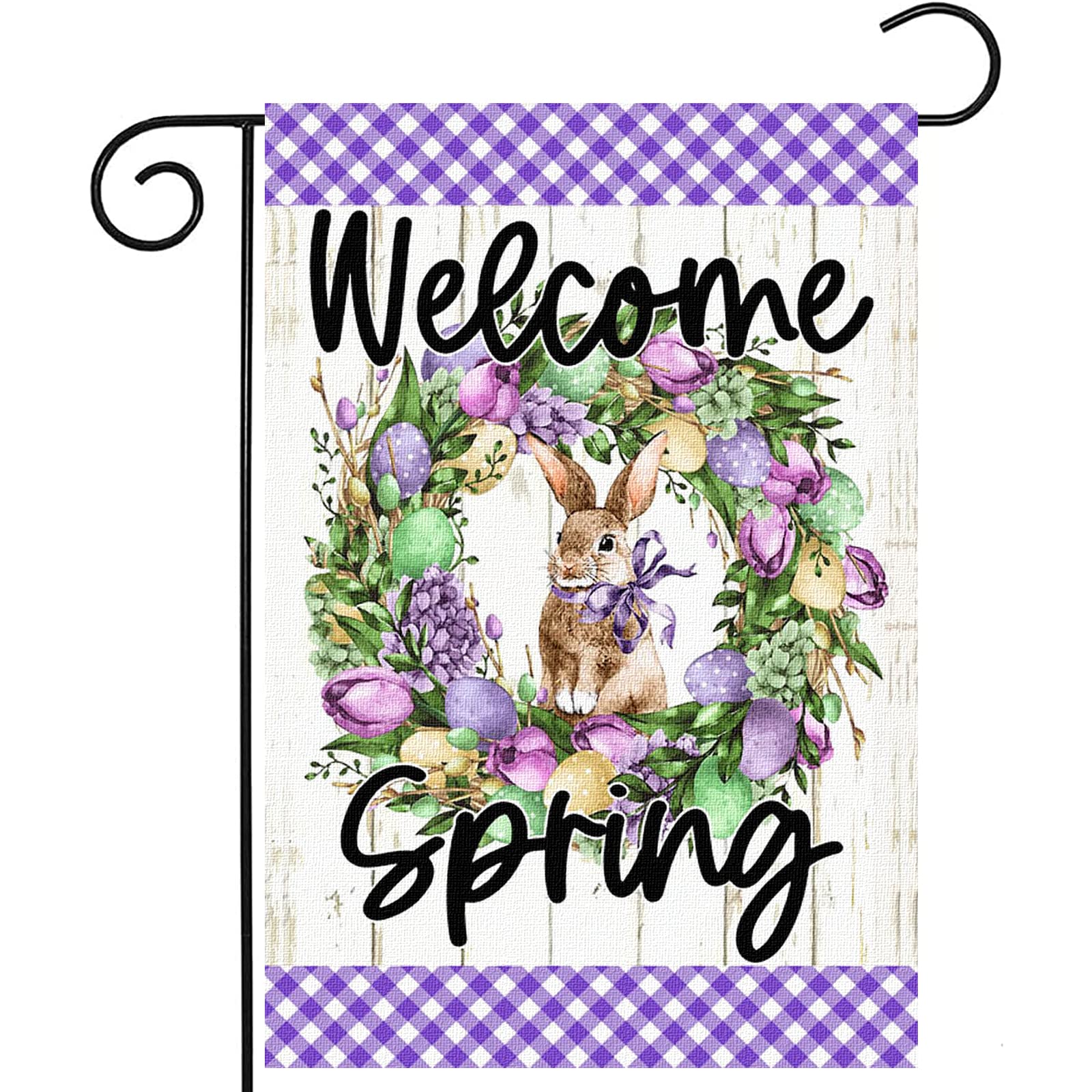 Photo 1 of 3 pack of Surfapans Spring Welcome Garden Flag 12x18 Inch Double Sided Vertical Outside Burlap Easter Bunny Wreath Spring Outdoor Small Yard Flags Home Seasonal Porch Holiday Decoration Welcome Spring Wreath (12x18")