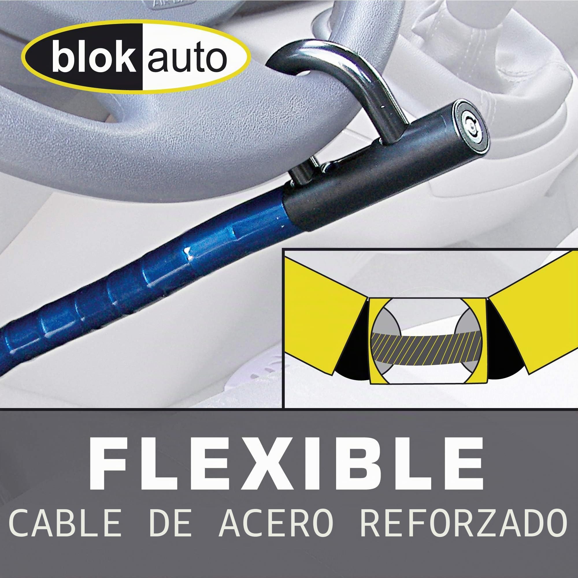 905/B Antirrobo Coche Volante Pedal Flexible, Cable de Acero Articulado, Ajustable Alta seguridad, Bloqueo Inmovilizador Antirobo Freno Embrague para Auto, Furgoneta, Caravana Camper