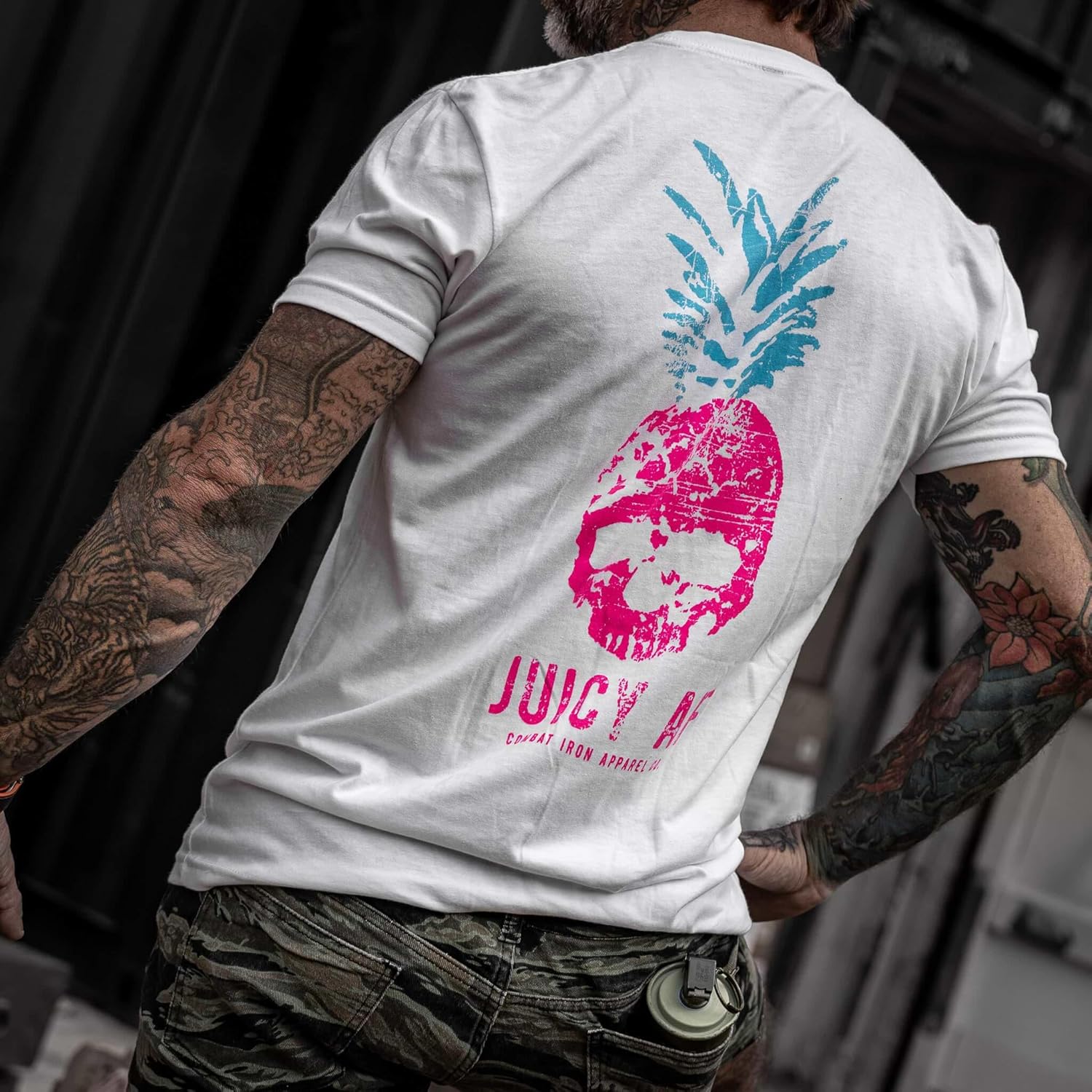 Combat Iron Men's Graphic Short Sleeve T-Shirt - Juicy Pineapple Skull Tee