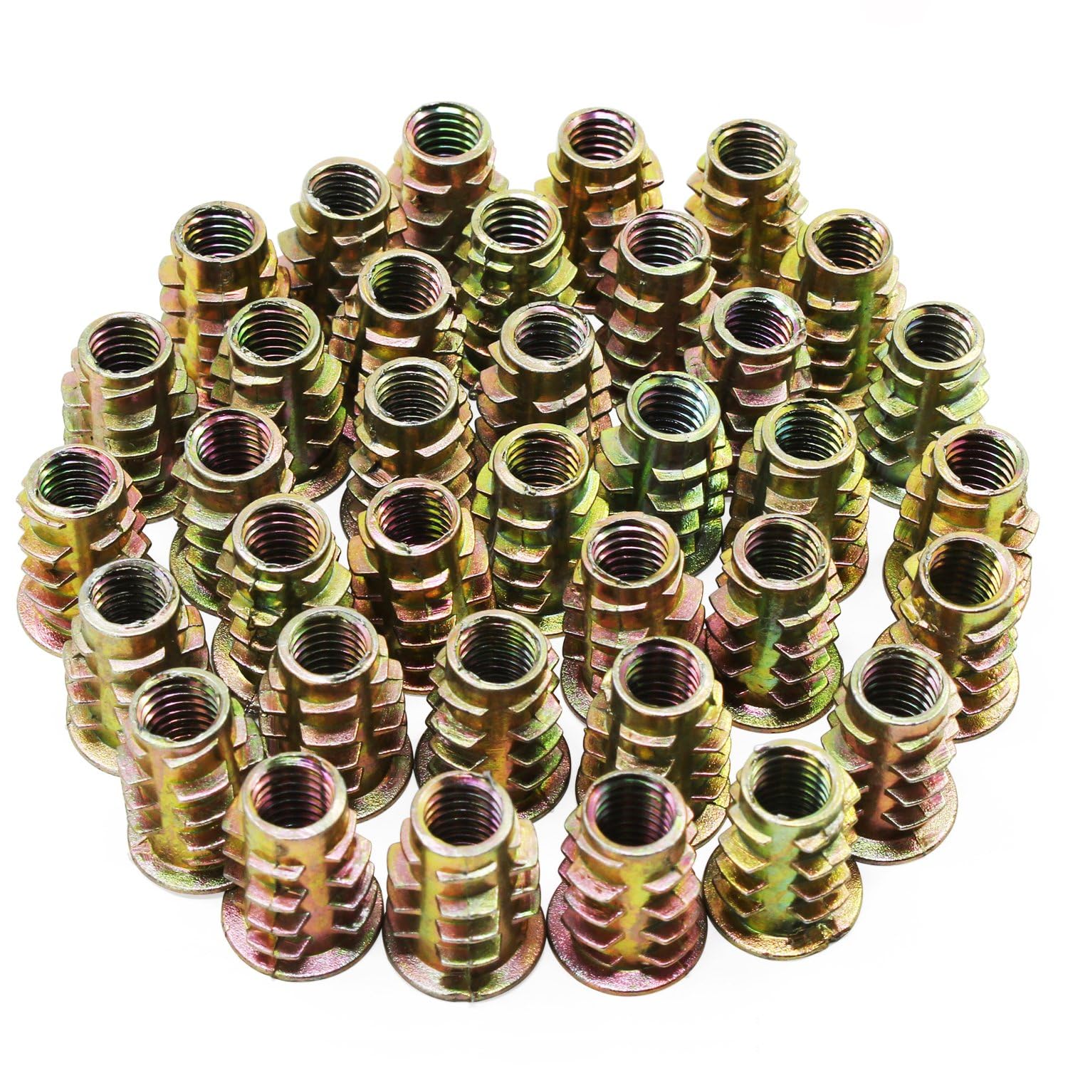 TOP-VIGOR 50Pcs Threaded Insert Nuts for Wood M6 Insert Hex Socket Nuts, Flanged Hex Socket Screw