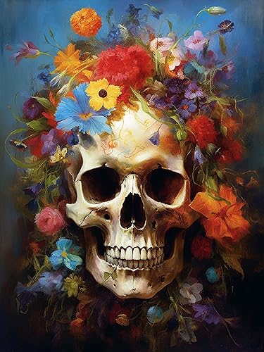 Reofrey Kits de pintura de diamantes para adultos, esqueleto, flores de arte de diamante, diamantes de imitación redondos, lienzo bordado de punto