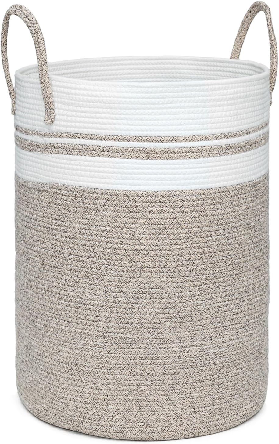 72L Large Laundry Basket, Laundry Hamper with Handles, Clothes Storage Basket, Tall Woven Rope Storage Basket for Dirty Clothes, Blankets, Pillows in Bathroom, Bedroom (Brown, 16 x 22in)