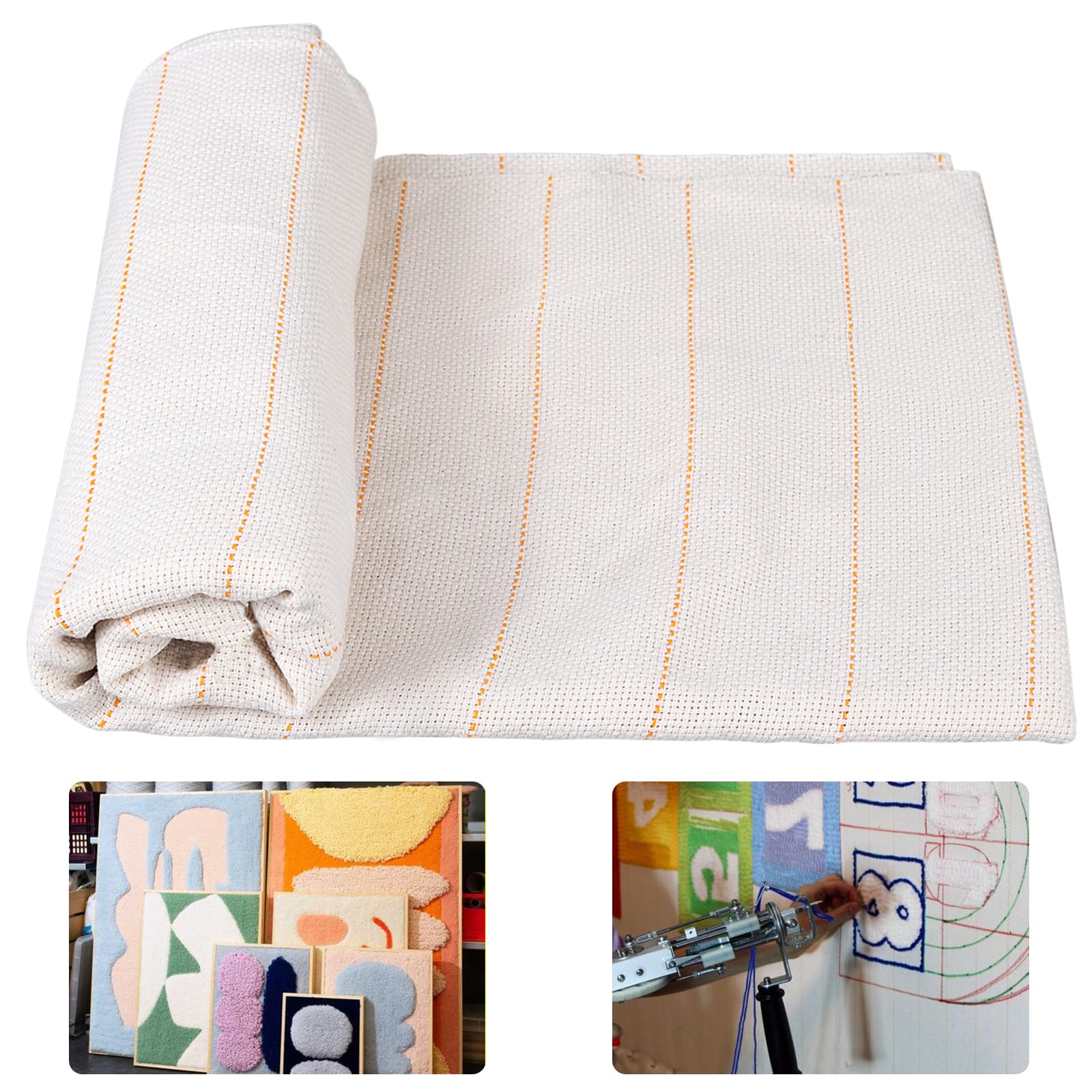 80" x 40" Overlocking Monks Cloth for Punch Needle Rug Tufting Fabric with Marked Lines, Punch Needle Fabric for Gun Rug Tufting and Embroidery,White Punch Needle &amp; Tufting Cloth
