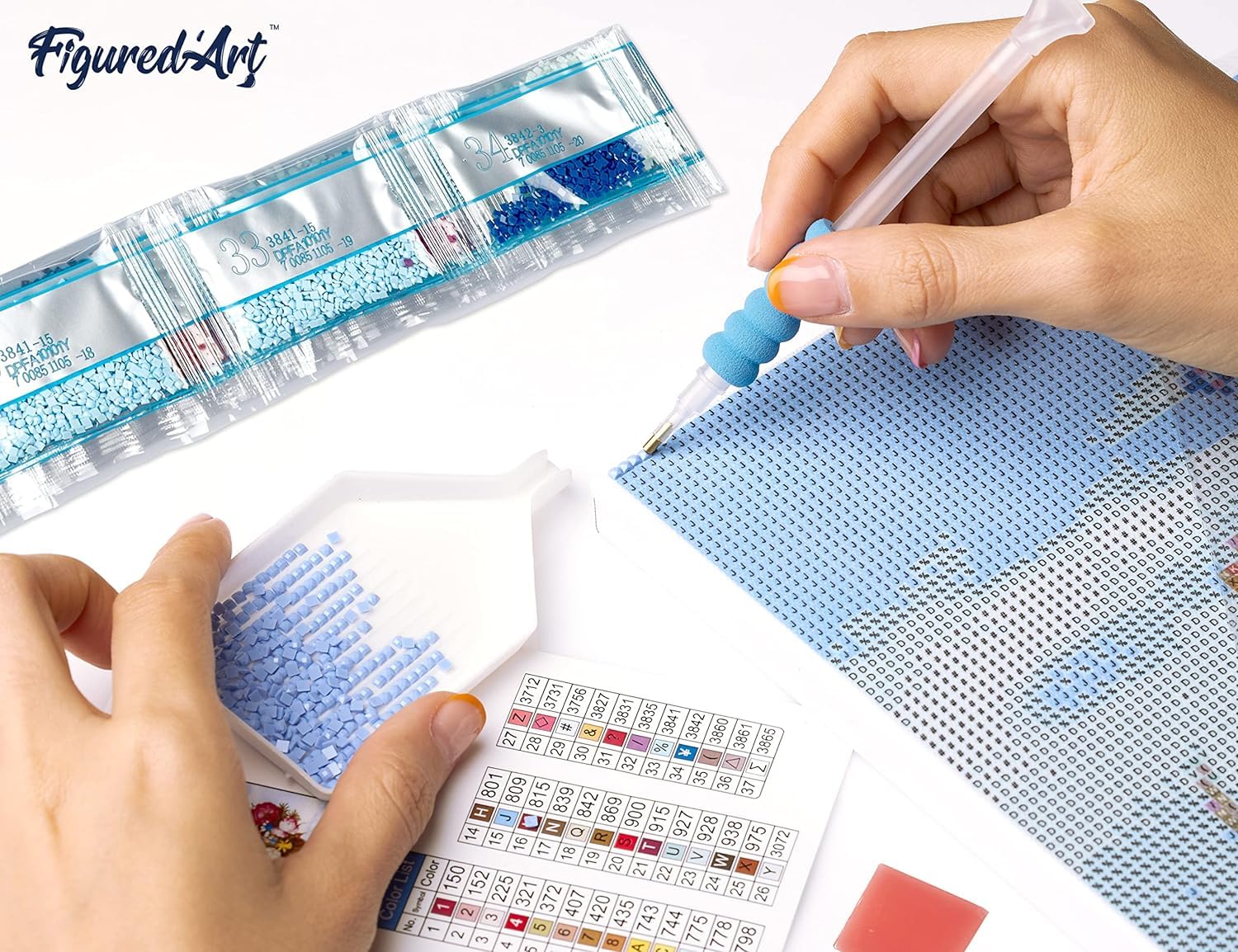 Figured’Art Diamond Painting Broderie Diamant 40x50cm Avec Cadre Toile Tendue Strass Perles Carrés - Fée et papillons - Kit Complet 5D DIY Activité Manuelle Loisirs Créatifs Adultes