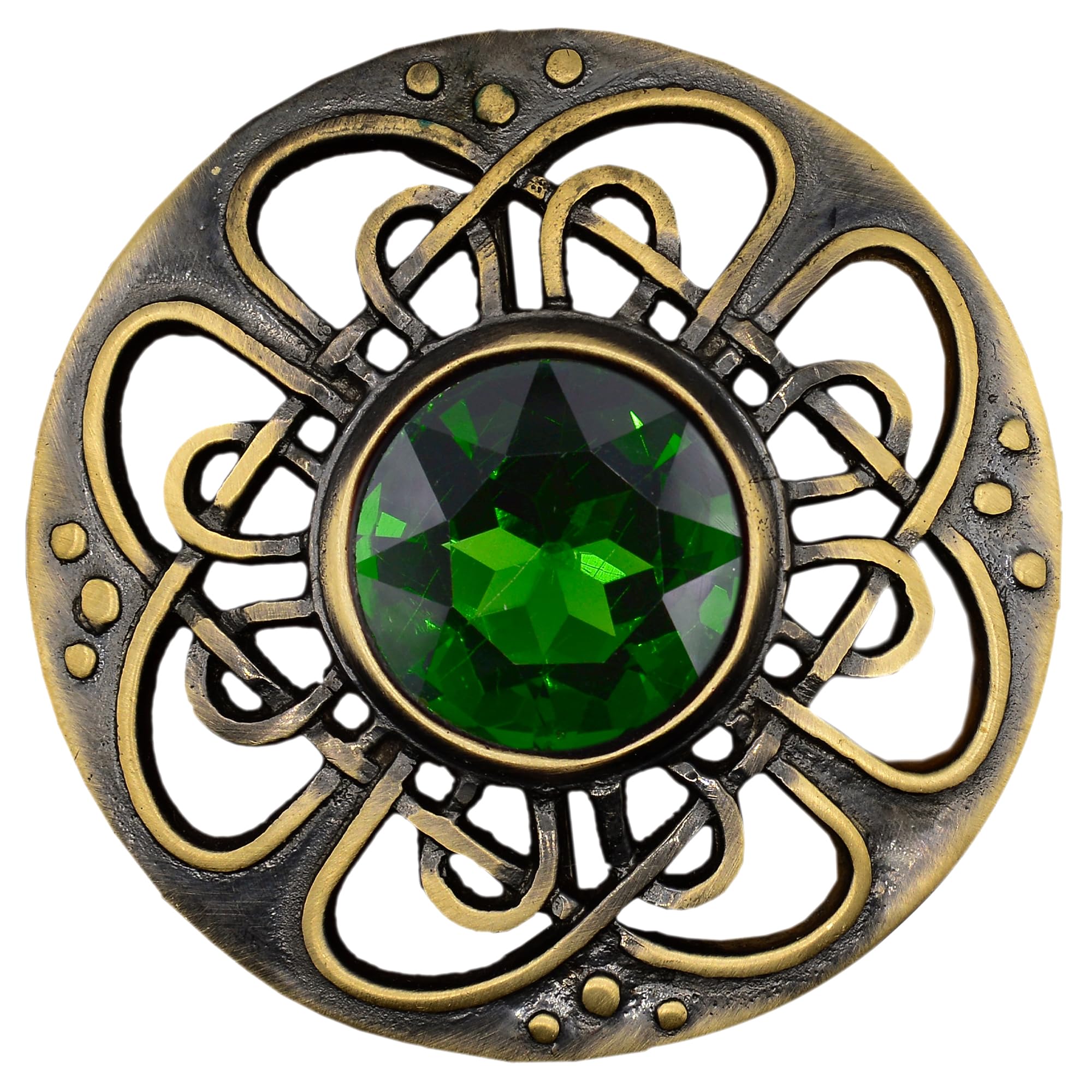 Elegant Culloden Plaid Brooch – Scottish Kilt Fly Plaid Brooch Intricate Celtic Knot in Pewter with Gemstone 3-Inch Diameter – Ideal for Scottish Kilts &amp; Formal Wear