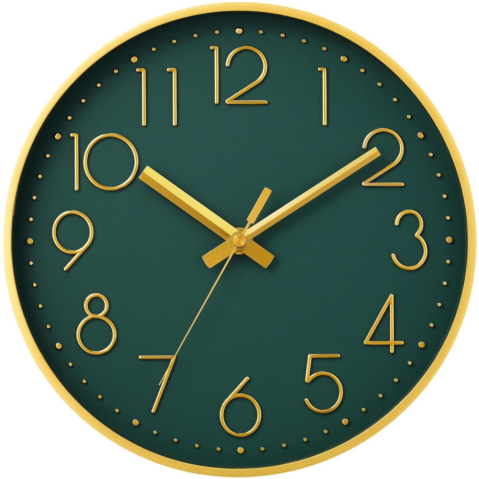 DAXSMY Wall Clock 12 Inch Dark Green Decorative, Battery Operated Silent
