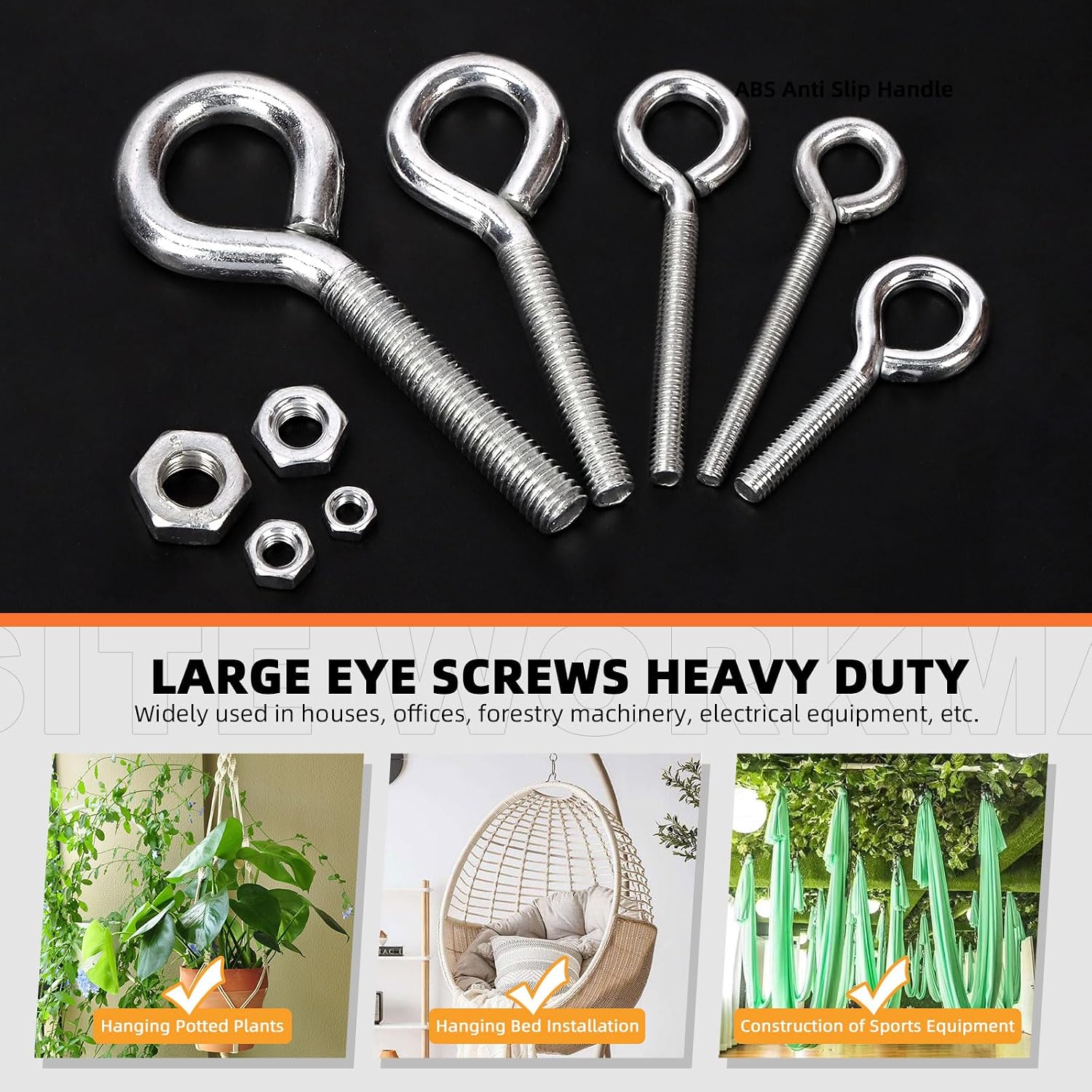 Tanstic 116Pcs Eye Bolt with Nut Assortment Kit, M5 M6 M8 M10 Zinc-Plated Carbon Steel Eye Hooks Screws Bolts with Hex Nuts