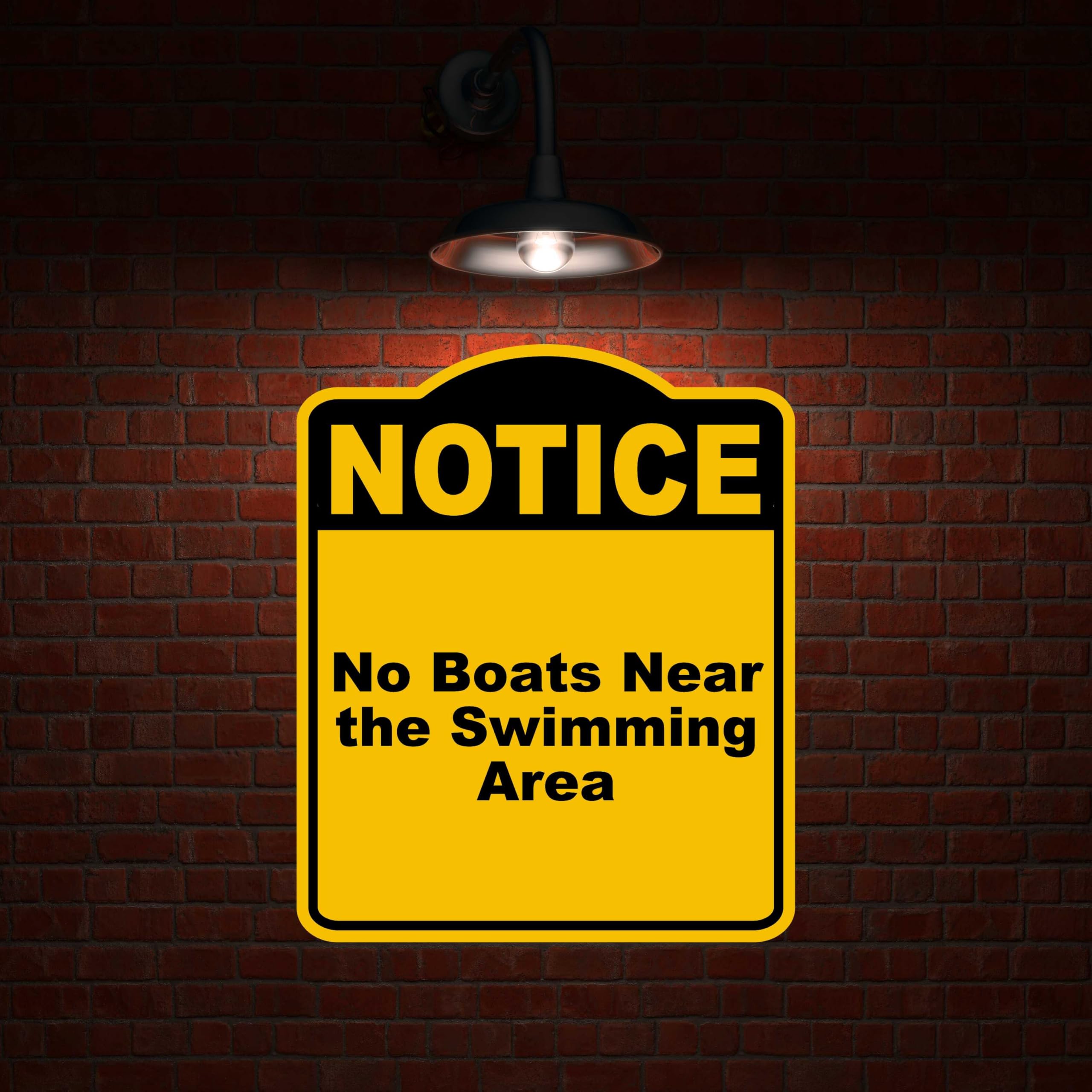 No Boats Near the Swimming Area Notice Yellow Black Aluminum Composite Sign 20 x 24 inches