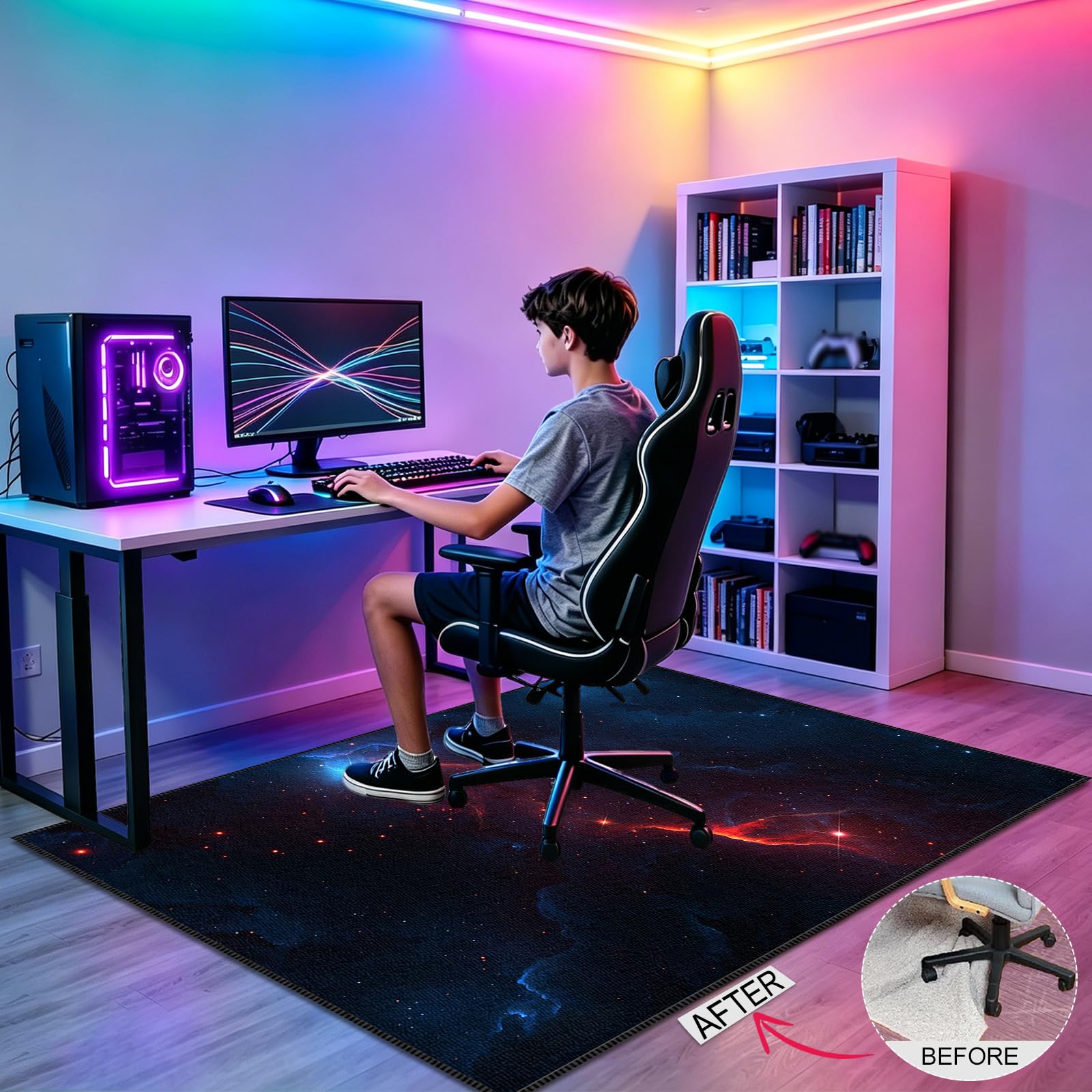 Tappeto da Gioco per Camera da Letto dei Ragazzi, Tappeto da Gioco 3D per Ragazzi, Tappeto per Sedia Gaming, Tappeto salvapavimento, Tappeto Ufficio Salvapavimento Antiscivolo 100 x 140cm