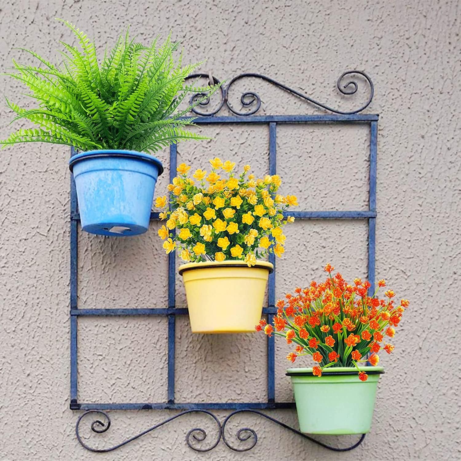 15 Bundle Artificial Flowers Outdoor Spring Summer Decorations Artificial Boston Fern UV Resistant Fake Plants Faux Plastic Flowers for Home Garden Outside Porch Decor Hanging Planters(Mixed)