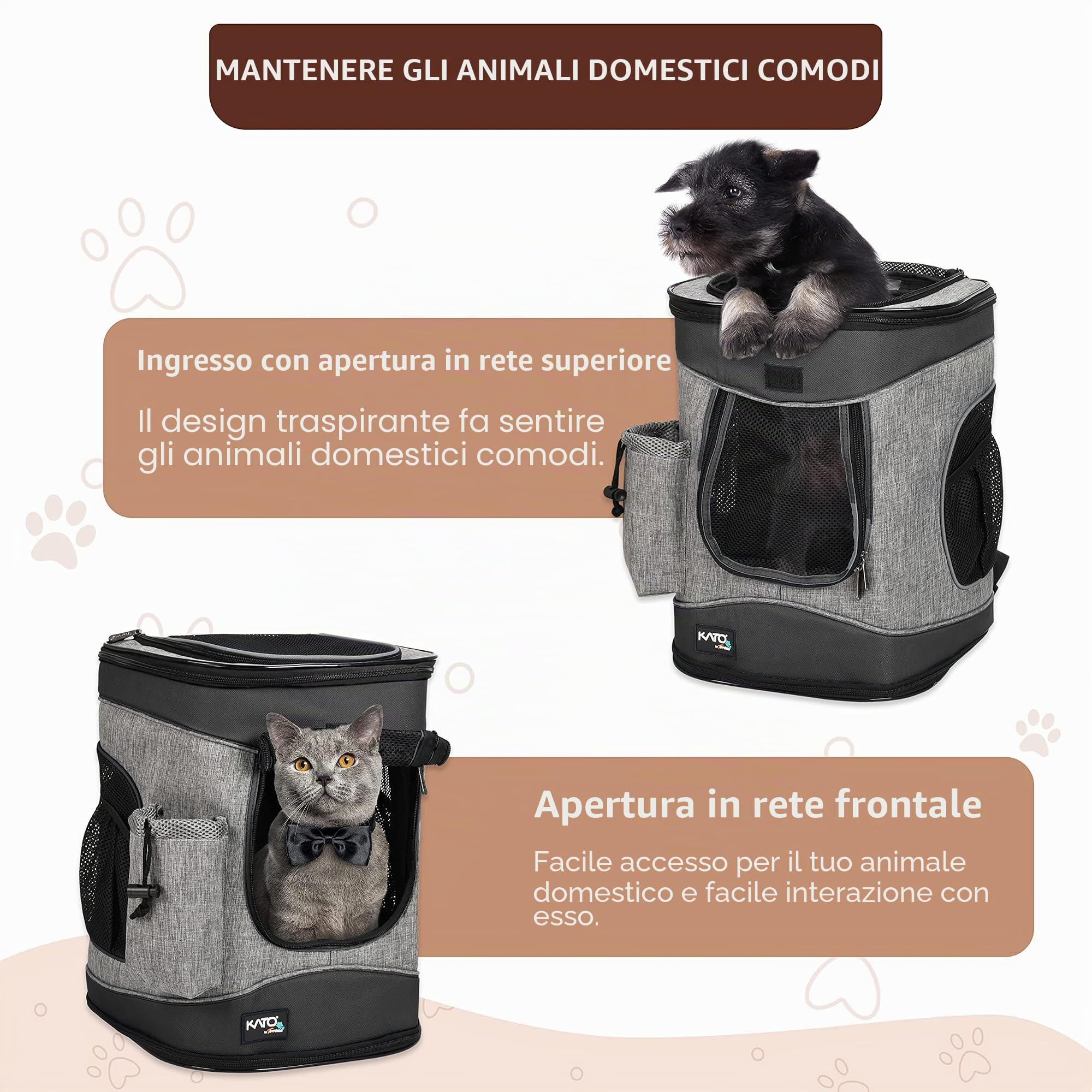 Zaino Grande Per Animali Da Compagnia Kriter Planet, Adatto Per Cani E Gatti, Schienale Imbottito Pieghevole, Zaino Per Animali Da Passeggio 1.5lbs